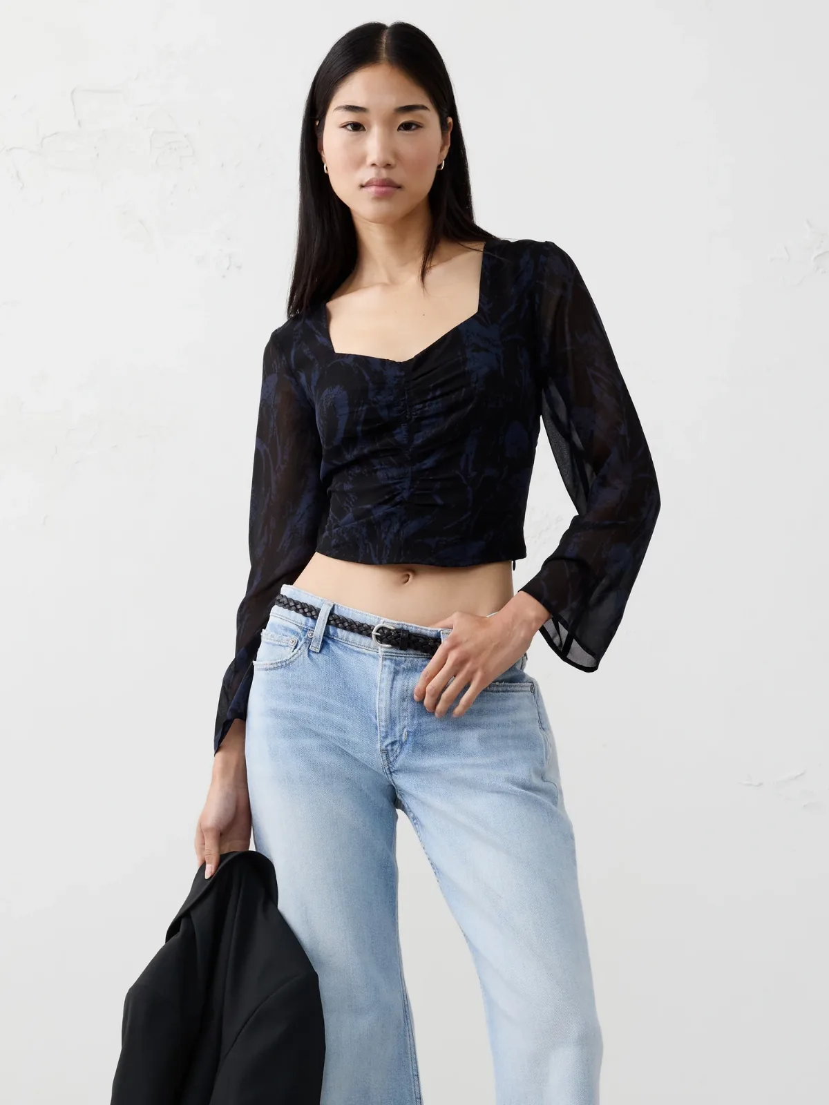 Cropped Shirred Sweetheart-Neck Top by Banana Republic