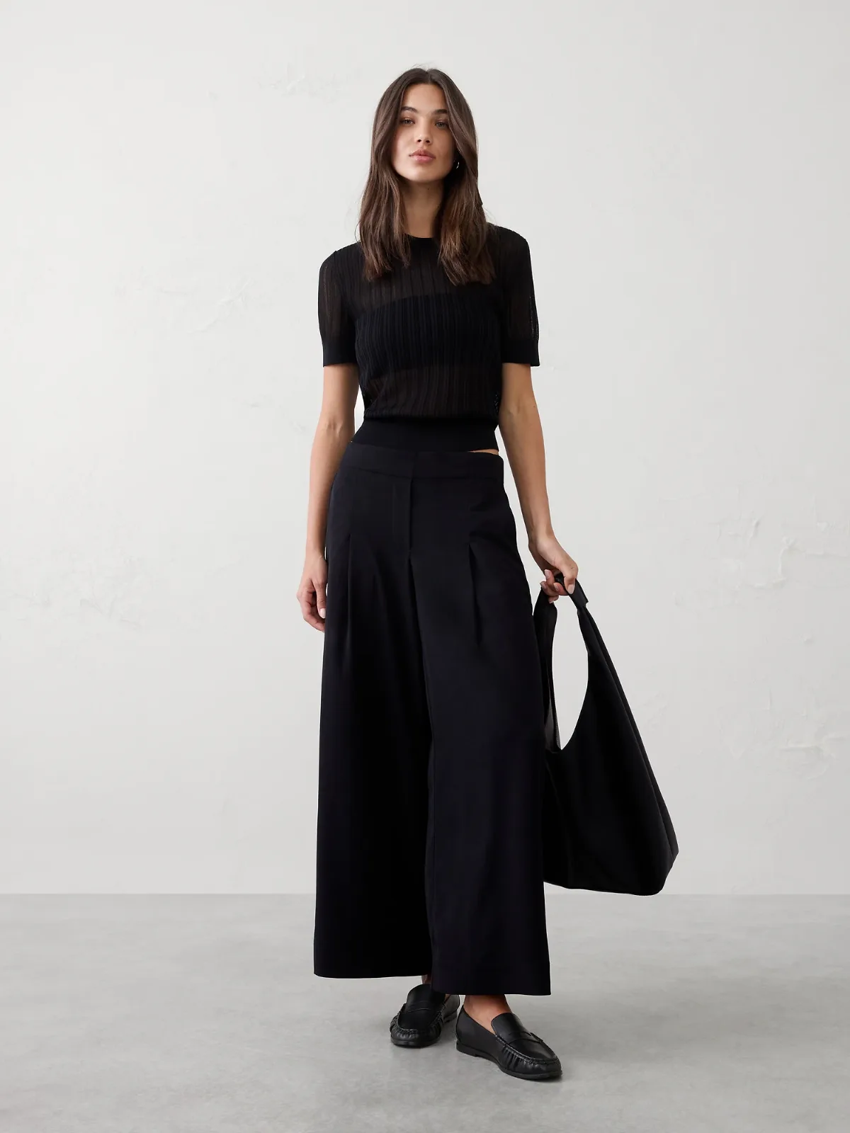 Wide-Leg Mid-Rise Pleated Pull-On Pant by Banana Republic