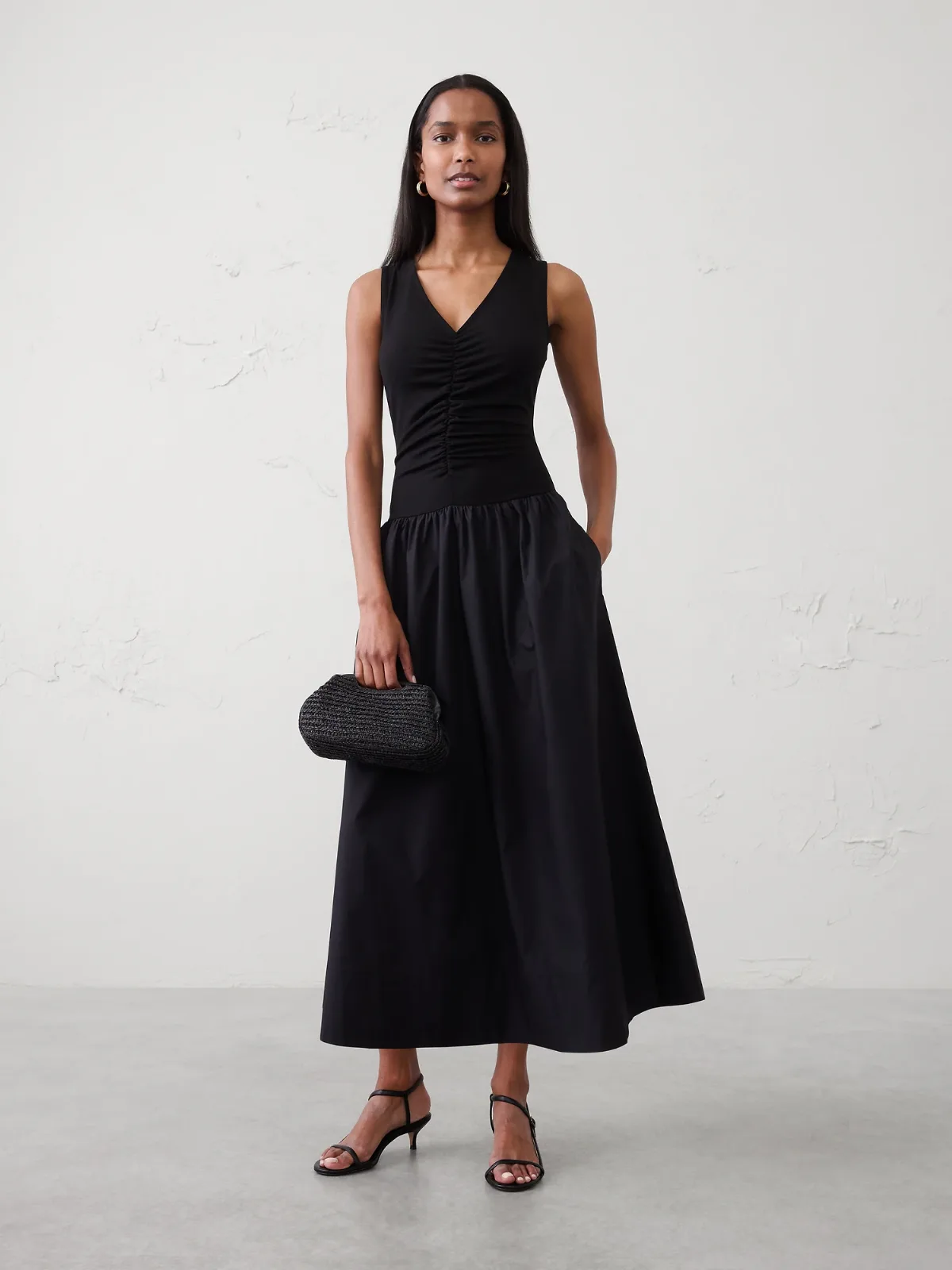 Ruched-Bodice Midi Dress by Banana Republic