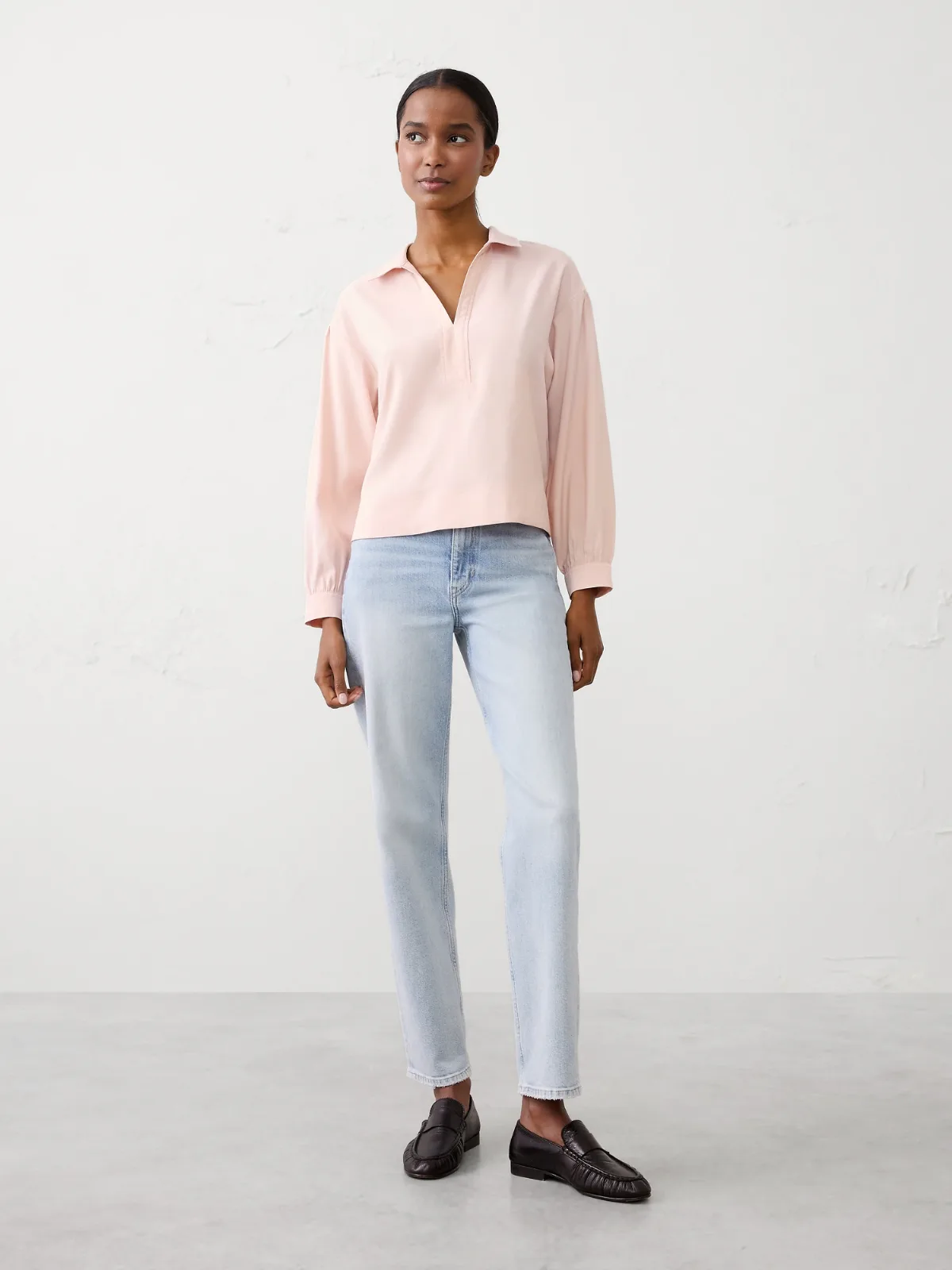 Johnny-Collar Twill Popover Top by Banana Republic