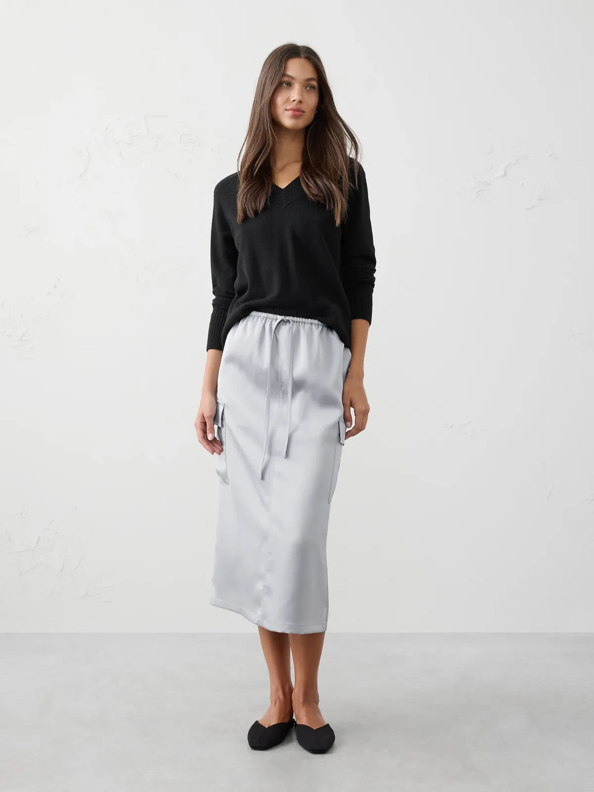 Satin Cargo Midi Skirt by Banana Republic