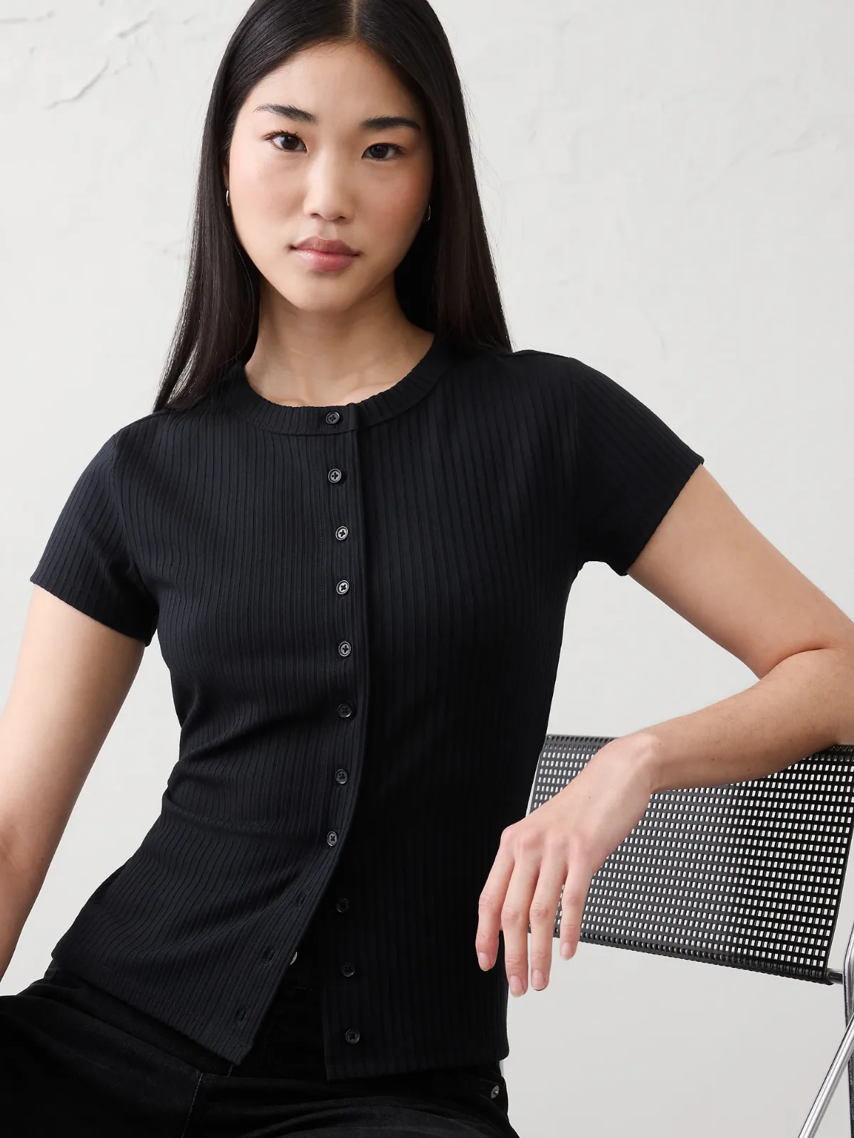 Ribbed Button Top by Banana Republic