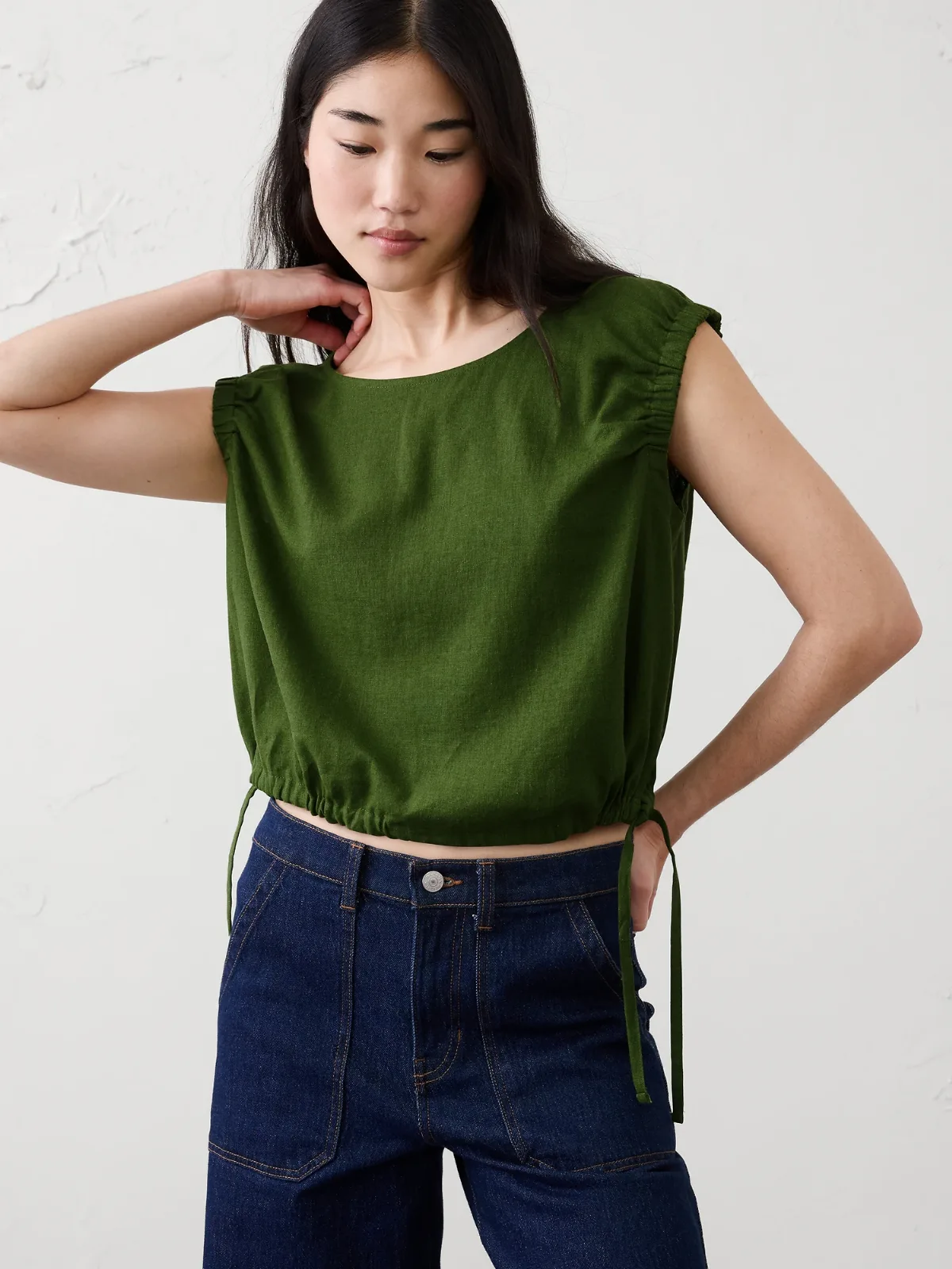 Linen-Blend Side-Tie Top by Banana Republic