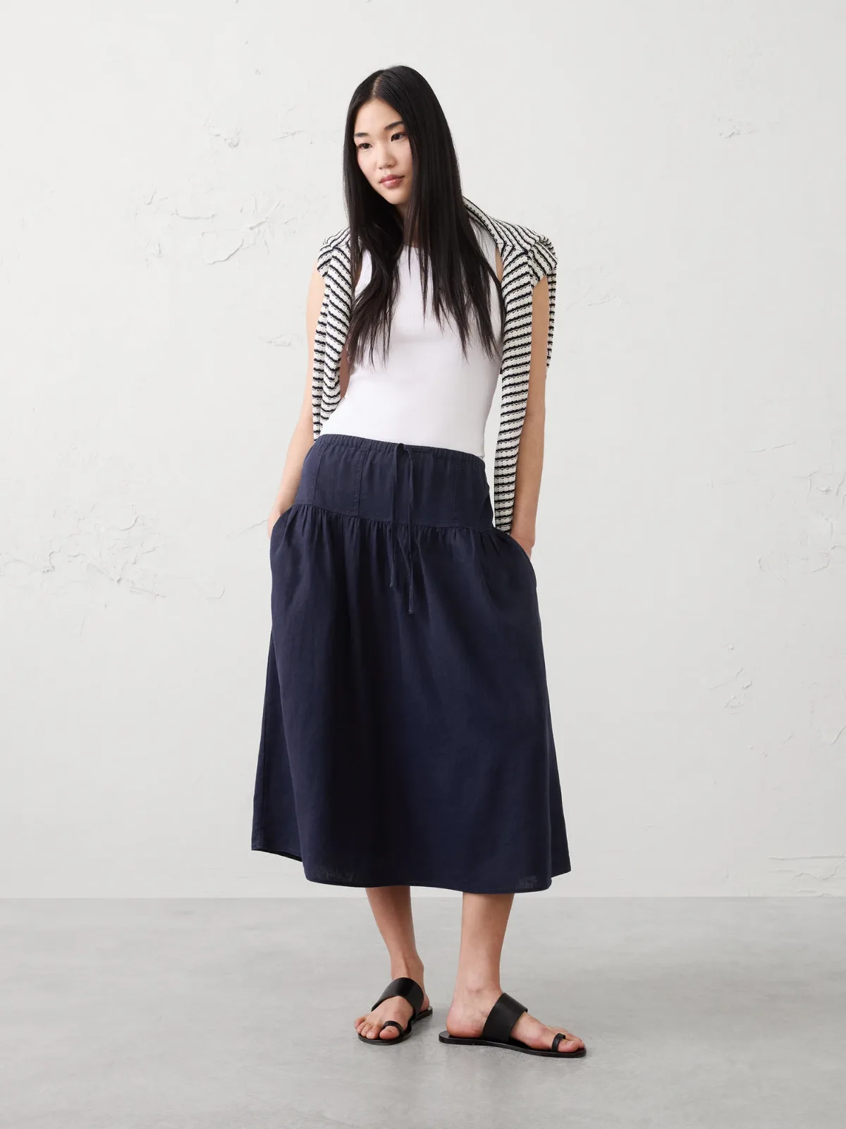 Linen-Blend Drop-Waist Midi Skirt by Banana Republic