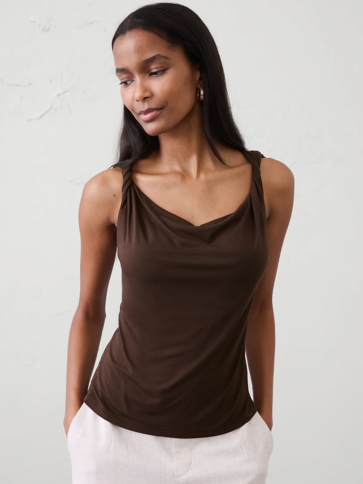 Jersey Twist-Shoulder Top by Banana Republic