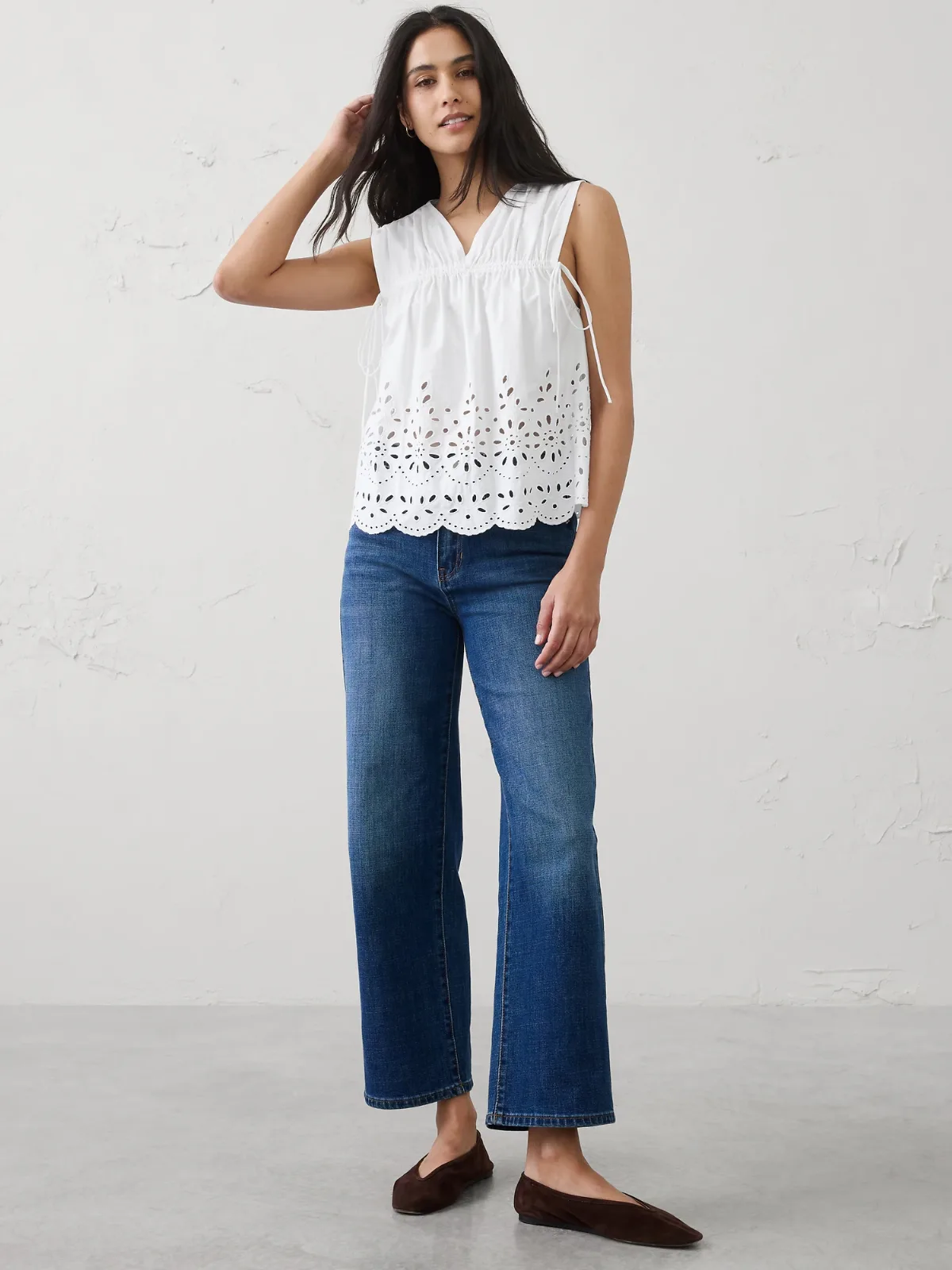 Poplin Cinched-Ties Eyelet Top by Banana Republic