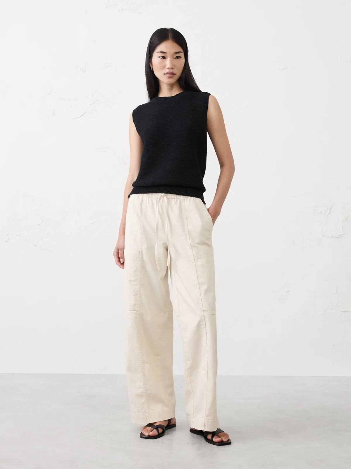Wide-Leg Mid-Rise Cargo Pull-On Jean by Banana Republic