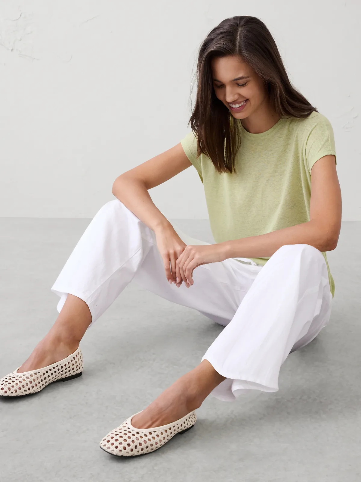 Linen-Blend Cap-Sleeve T-Shirt by Banana Republic