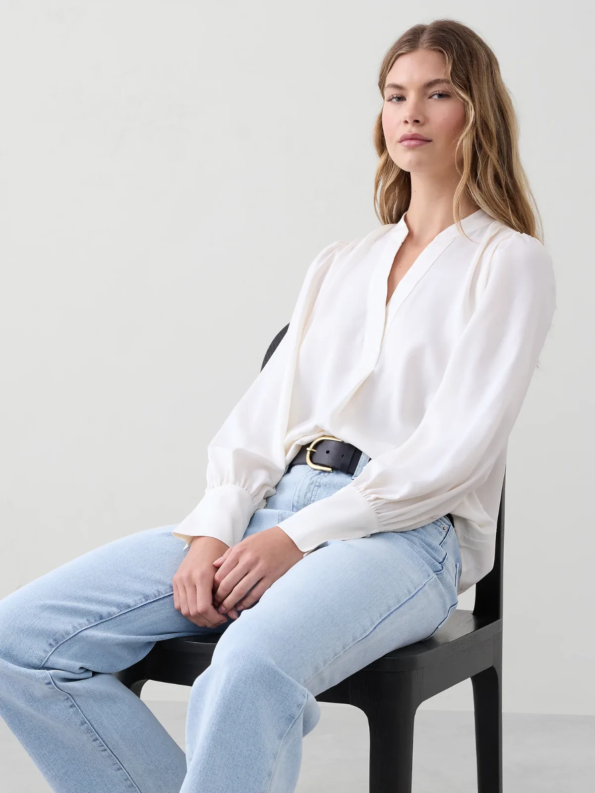 Crepe Volume-Sleeve Blouse by Banana Republic