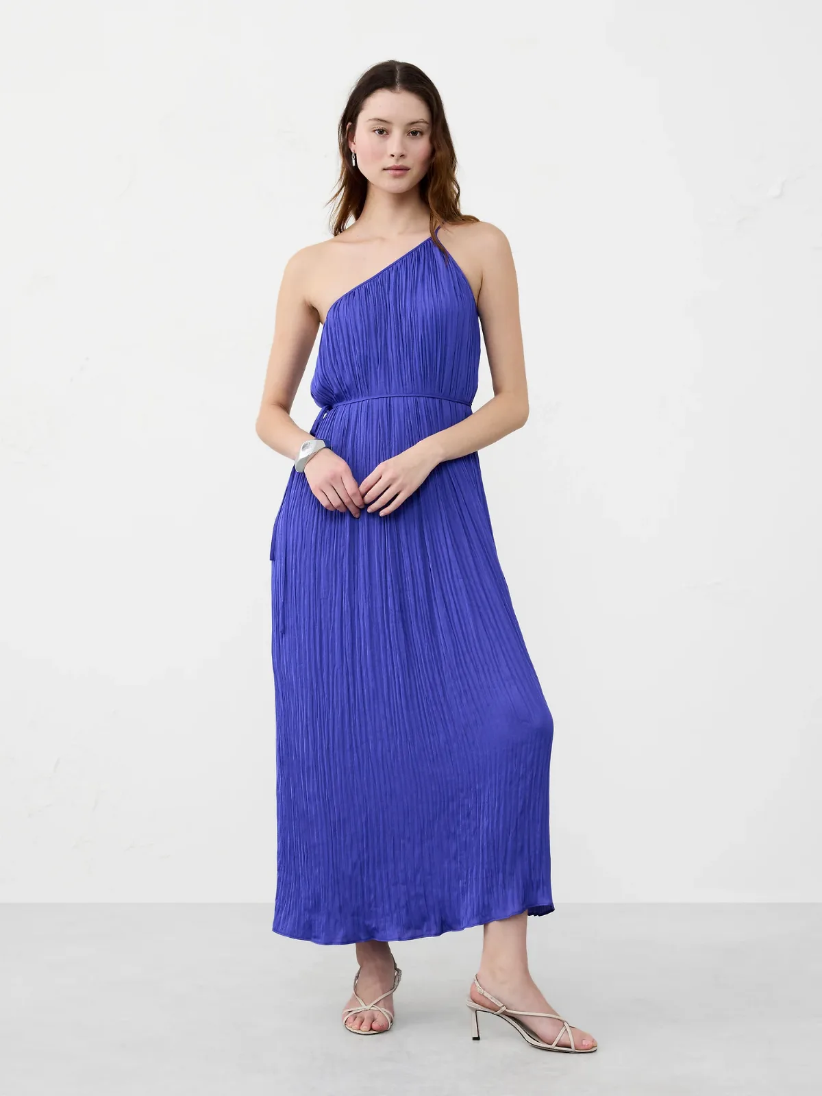 One-Shoulder Pleated Maxi Dress