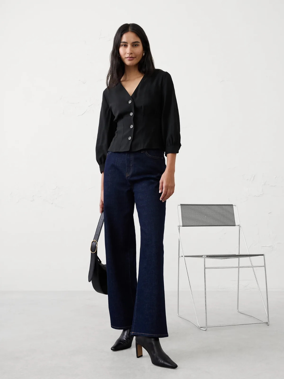 Twill 3/4-Sleeve Corset Shirt by Banana Republic