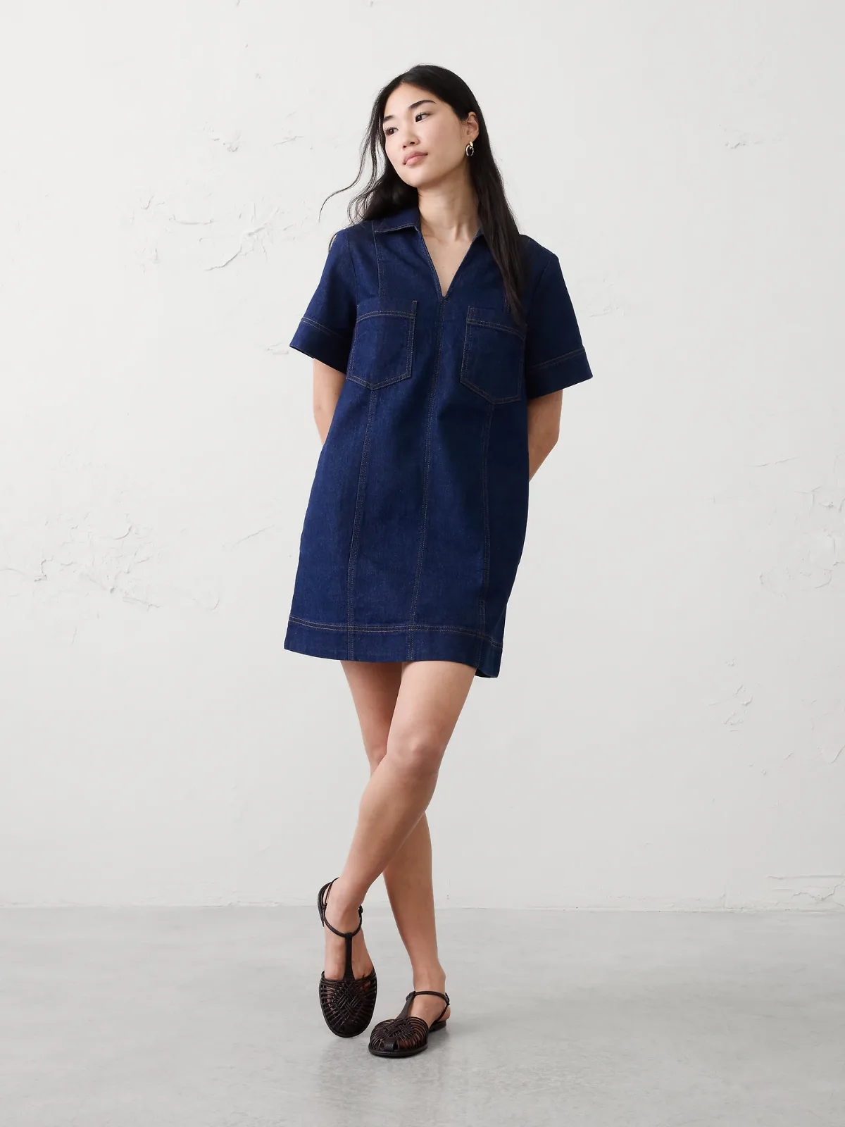 Denim Pocketed Mini Dress by Banana Republic