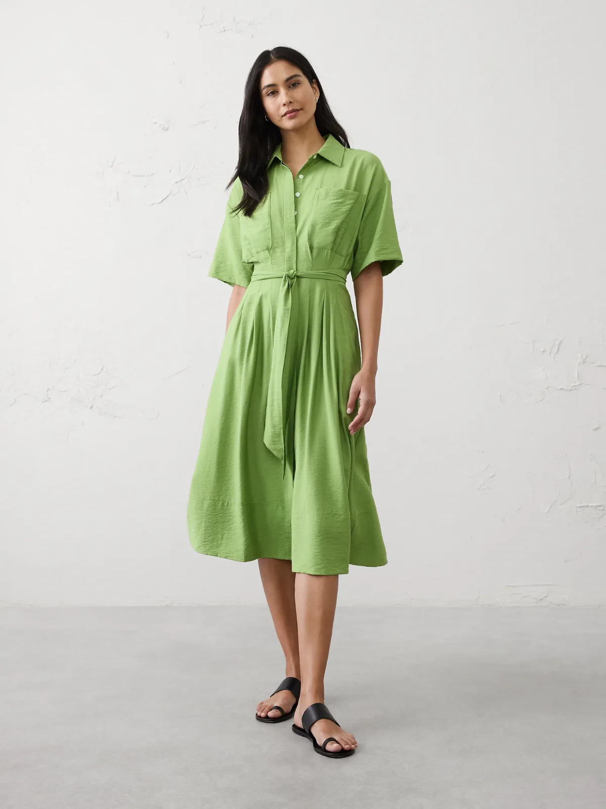 Pleated Midi Shirtdress by Banana Republic