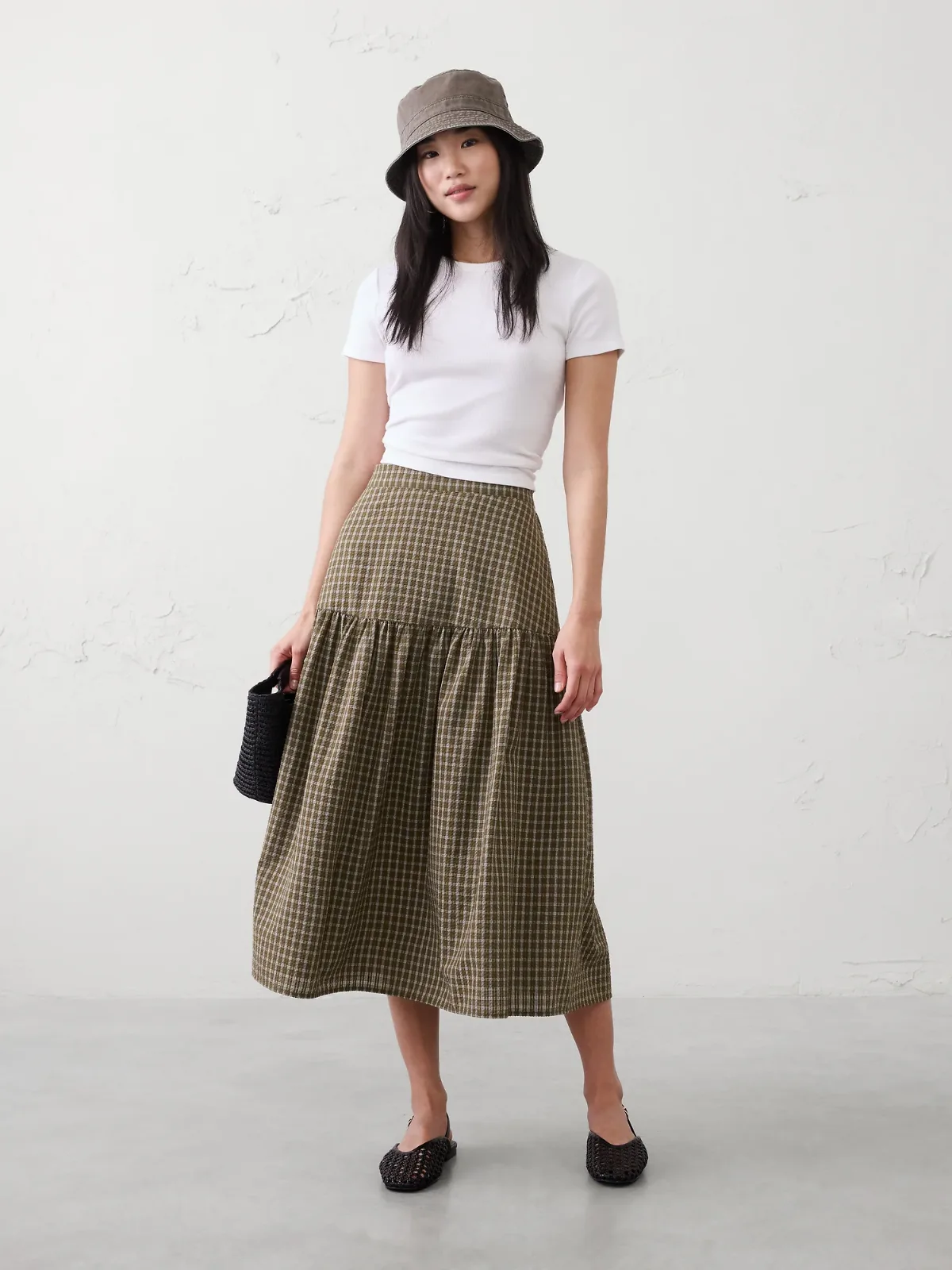 Seersucker Tiered Midi Skirt by Banana Republic