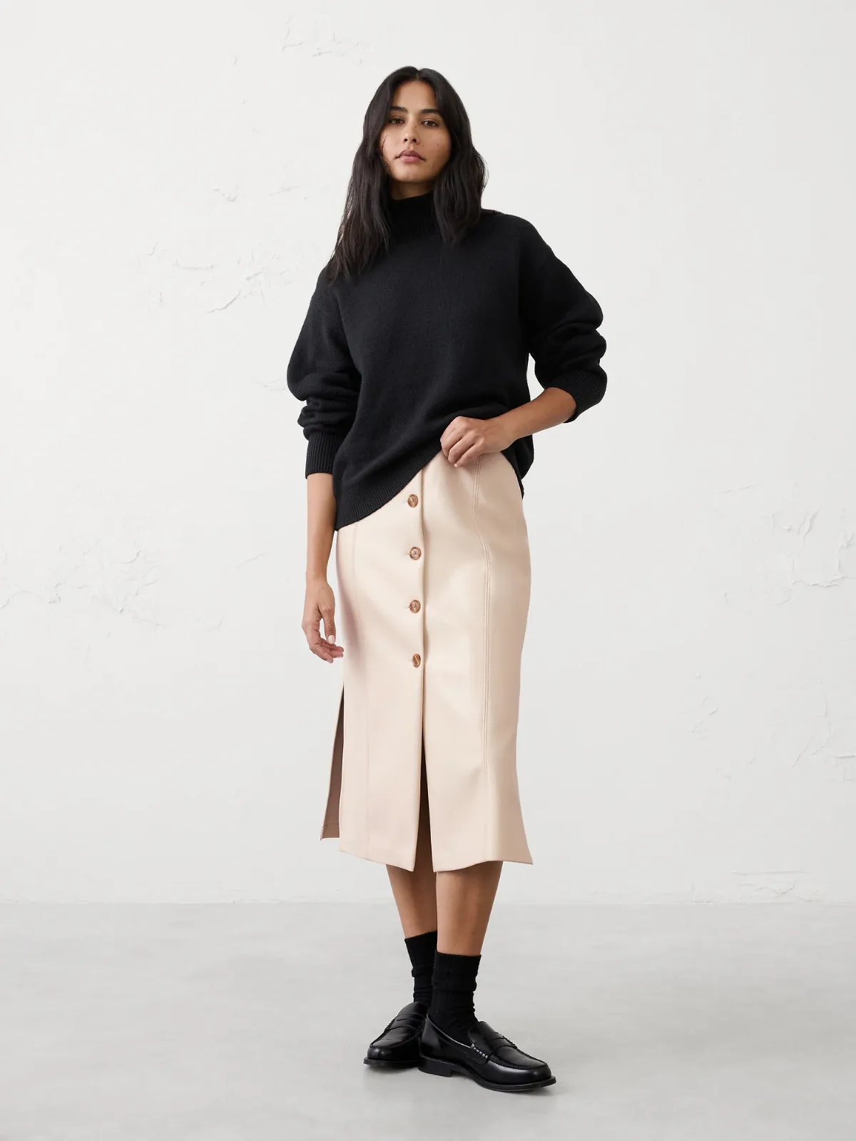 Vegan Leather Midi Skirt by Banana Republic