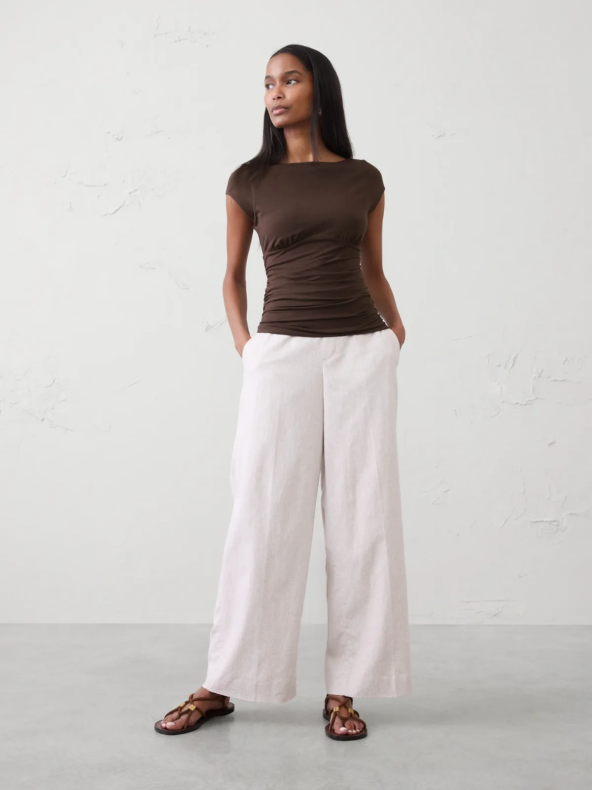 Soft Stretch Cap-Sleeve Ruched Top by Banana Republic