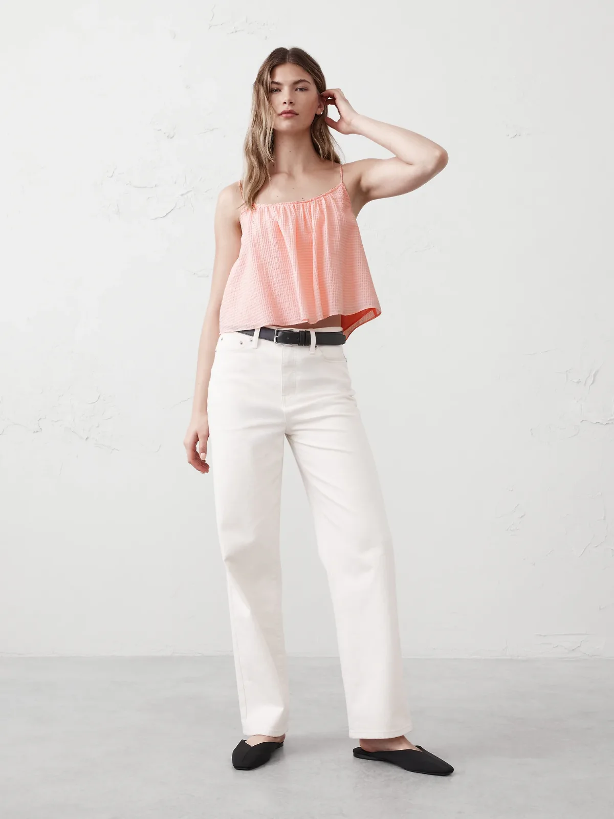 Seersucker Shirred-Neck Cami by Banana Republic