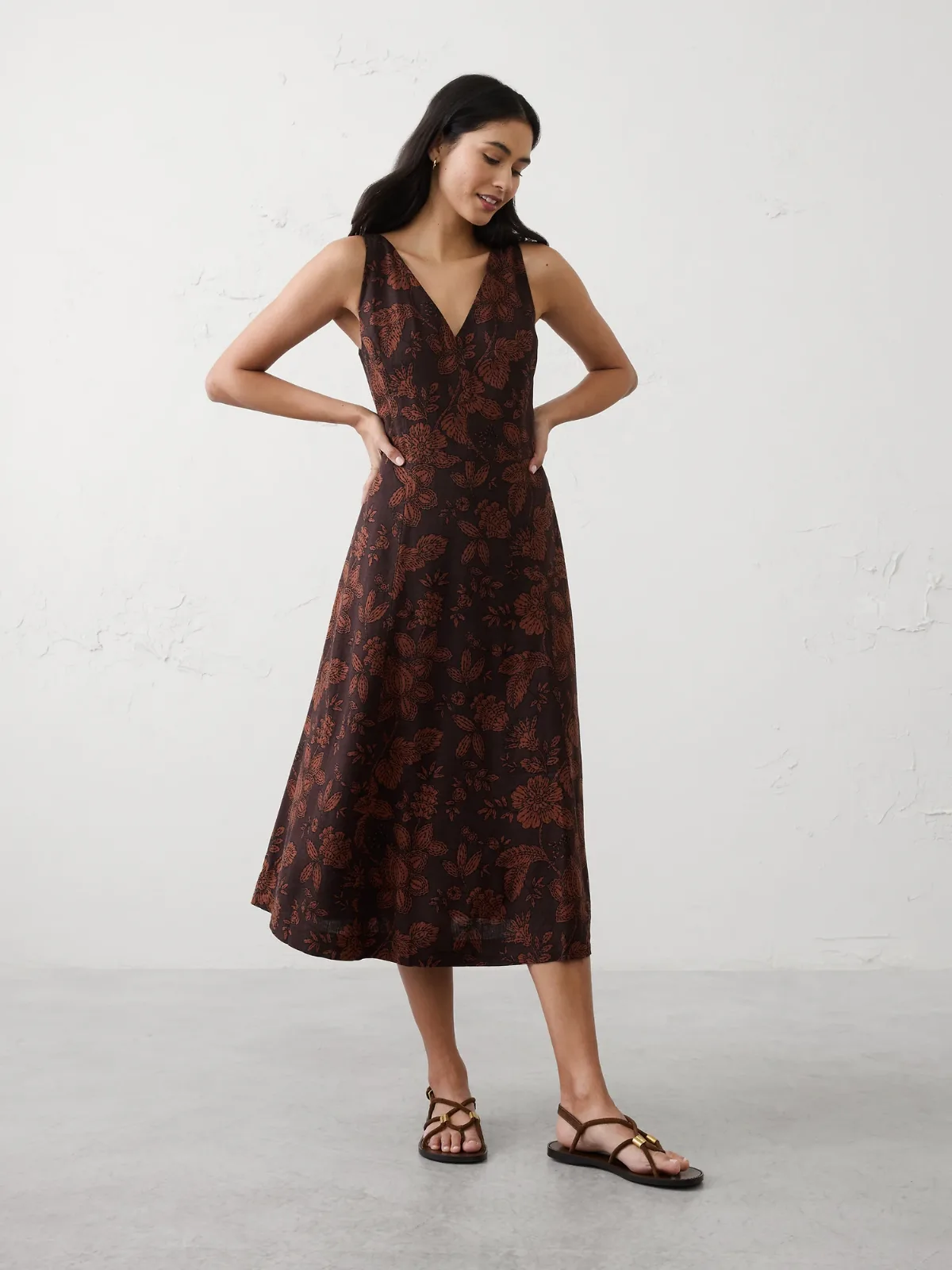 Linen-Blend Drapey Midi Dress by Banana Republic