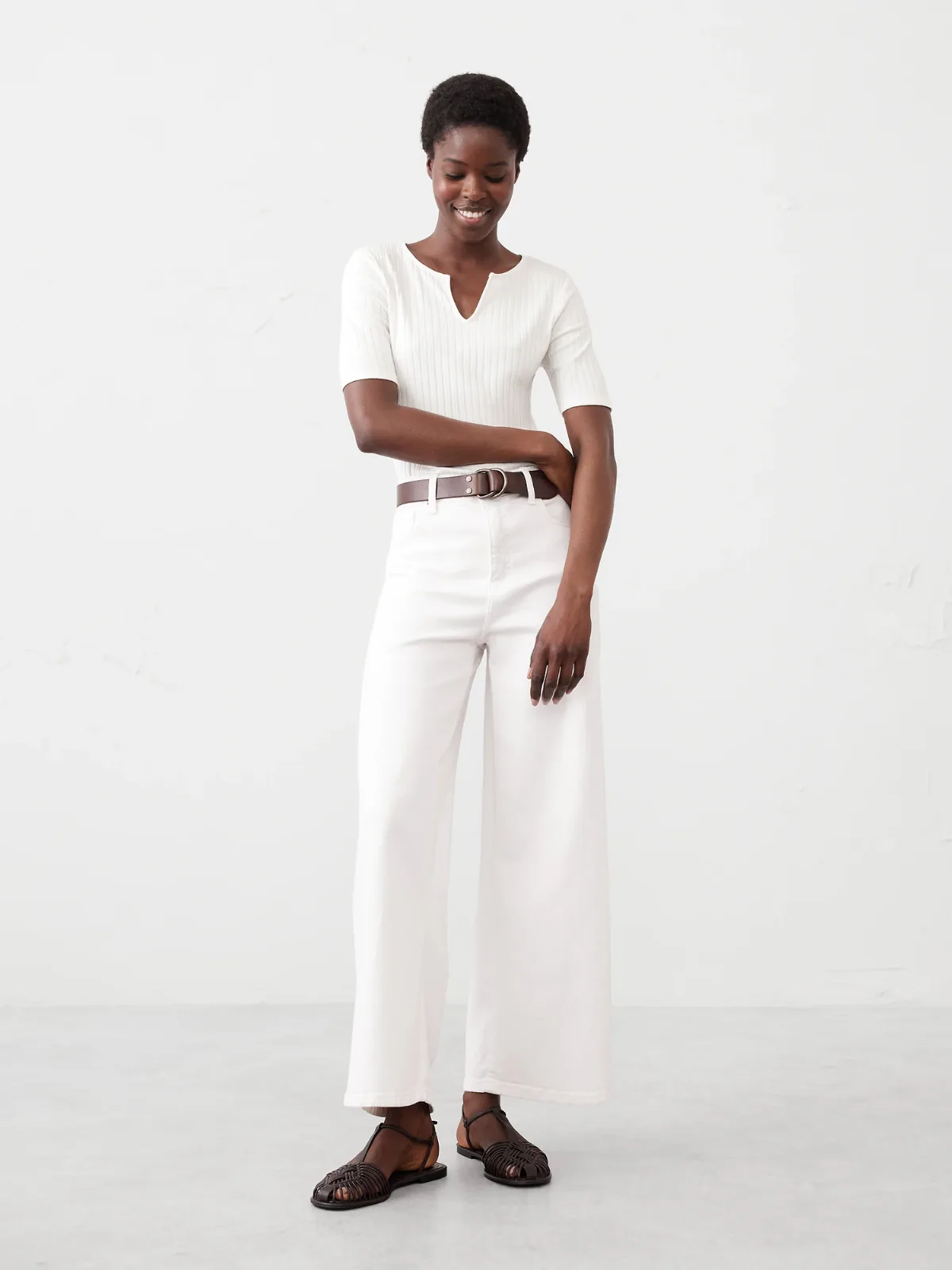 Wide Ribbed Split-Neck Top by Banana Republic