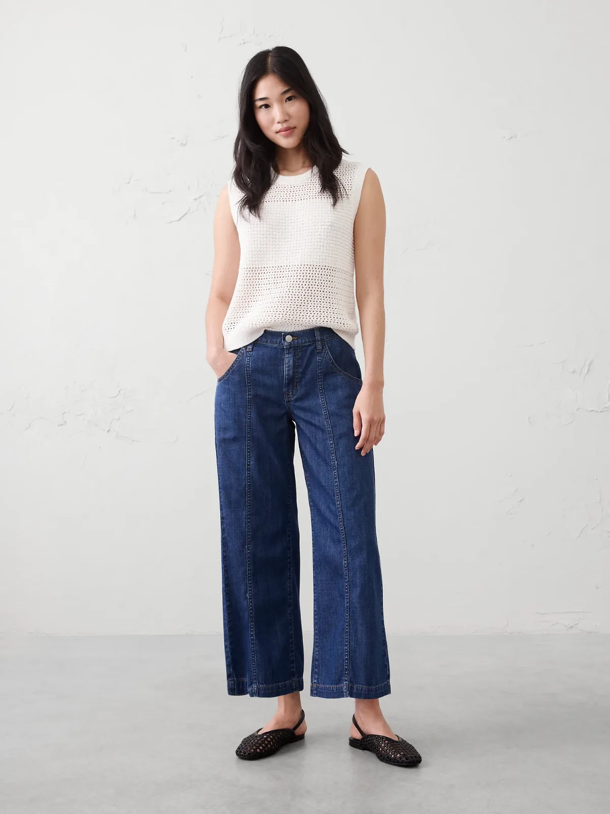 Wide-Leg Mid-Rise Summer Weight Cropped Jean