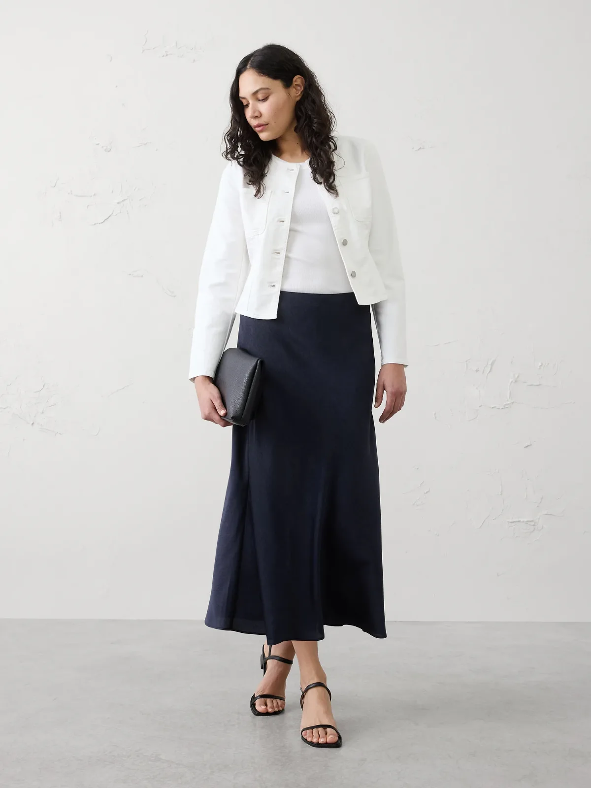 Crushed Satin Midi Skirt