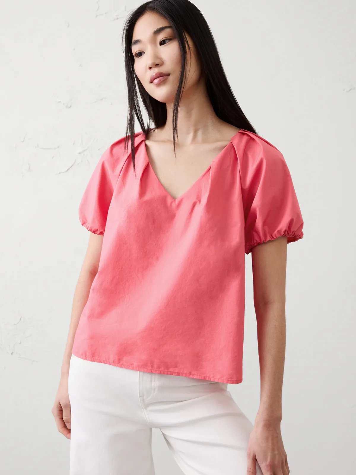 Puff-Sleeve V-Neck Top by Banana Republic