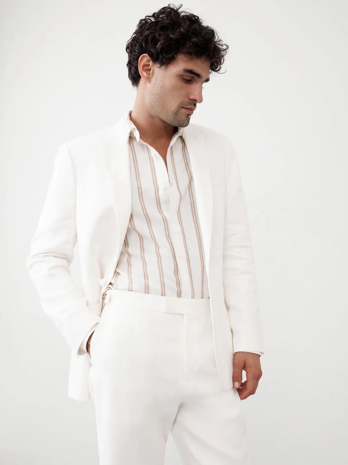 Tailored-Fit Linen White Tuxedo Jacket by Banana Republic