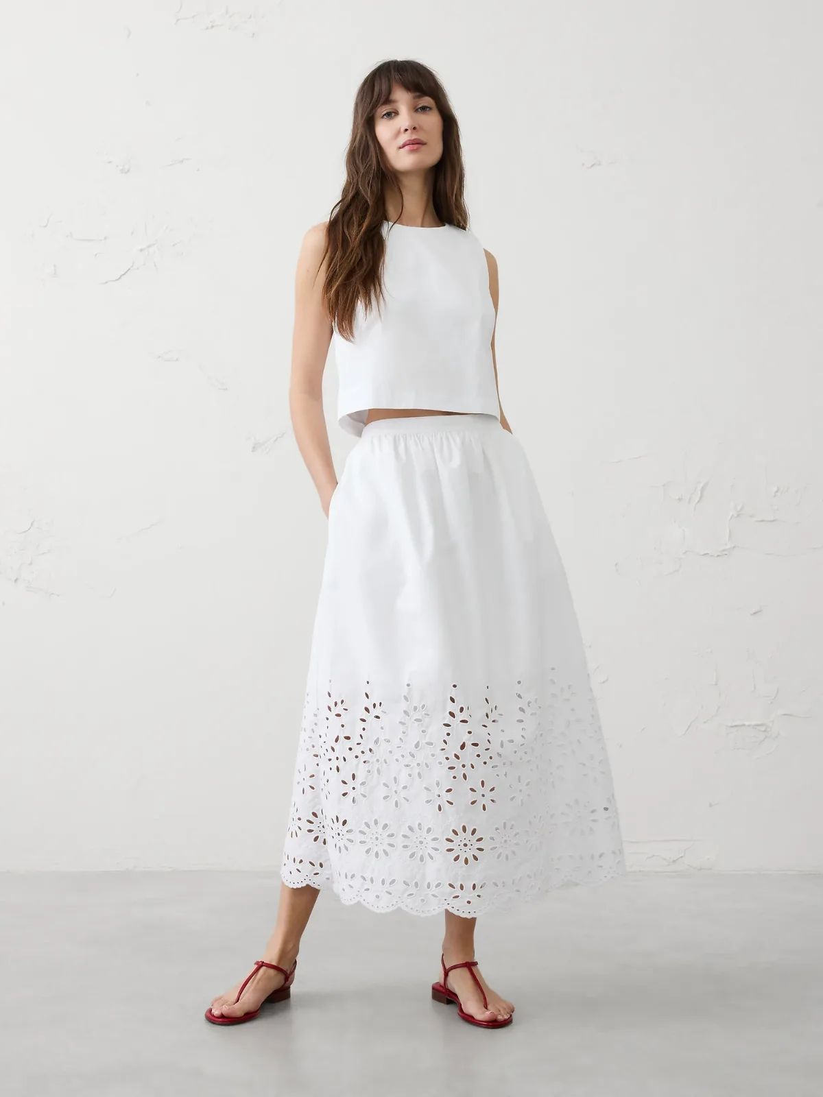Eyelet Midi Skirt by Banana Republic