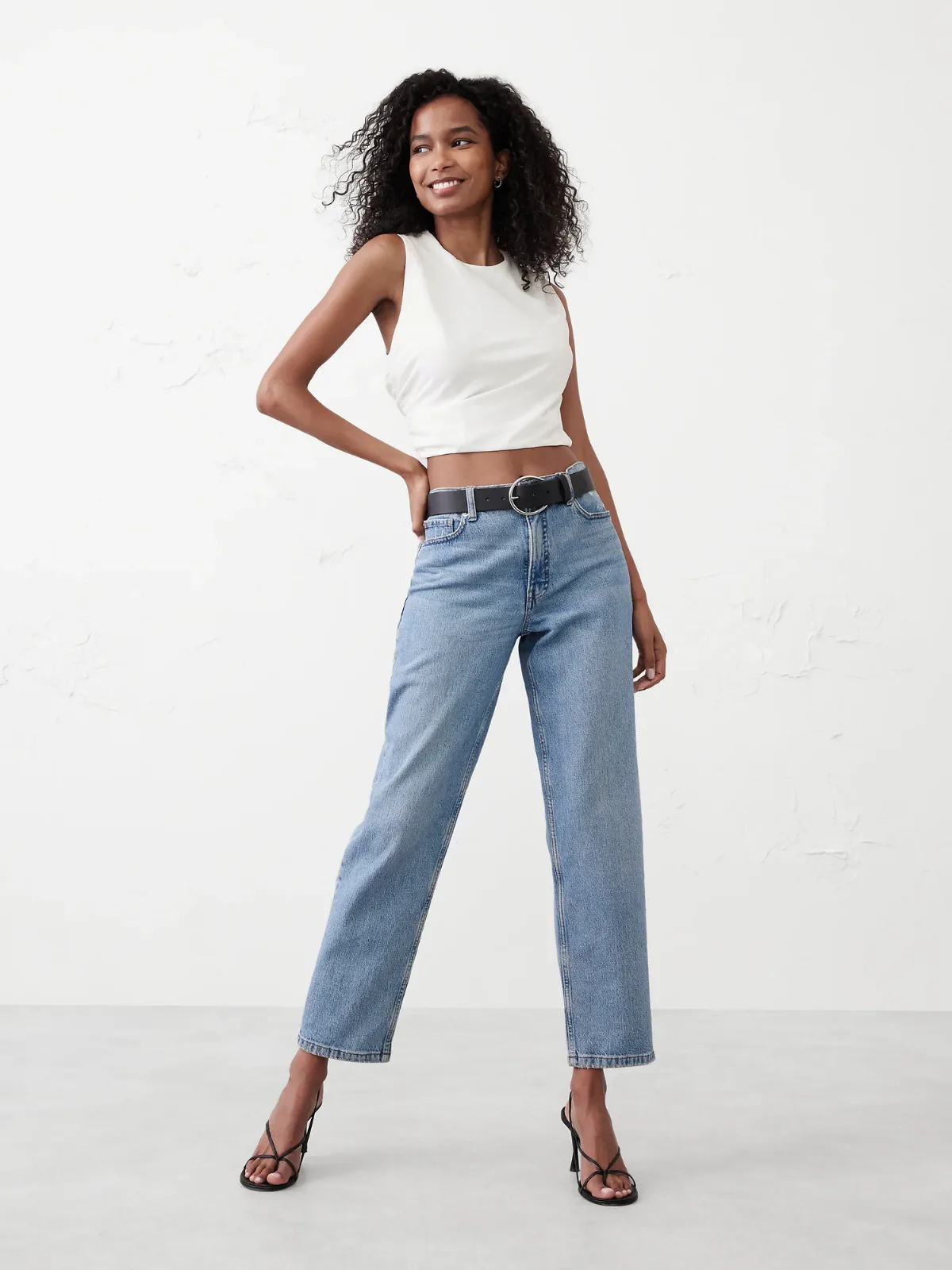 High-Neck Shirred Cropped Top by Banana Republic
