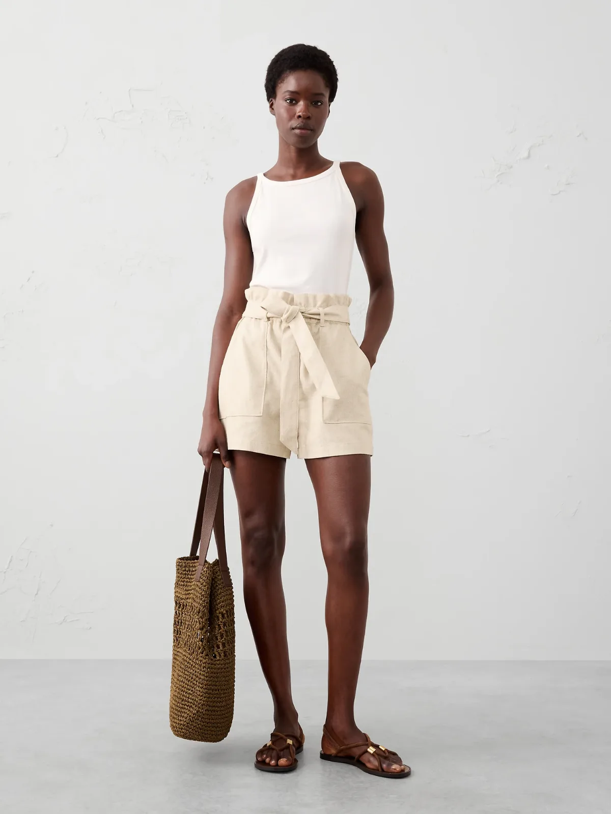 Linen-Blend Tie-Waist Short by Banana Republic