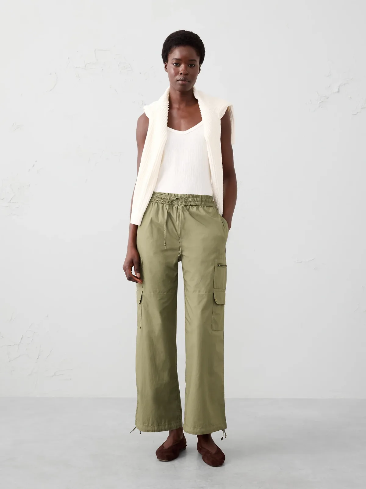 Straight High-Rise Poplin Pull-On Pant by Banana Republic