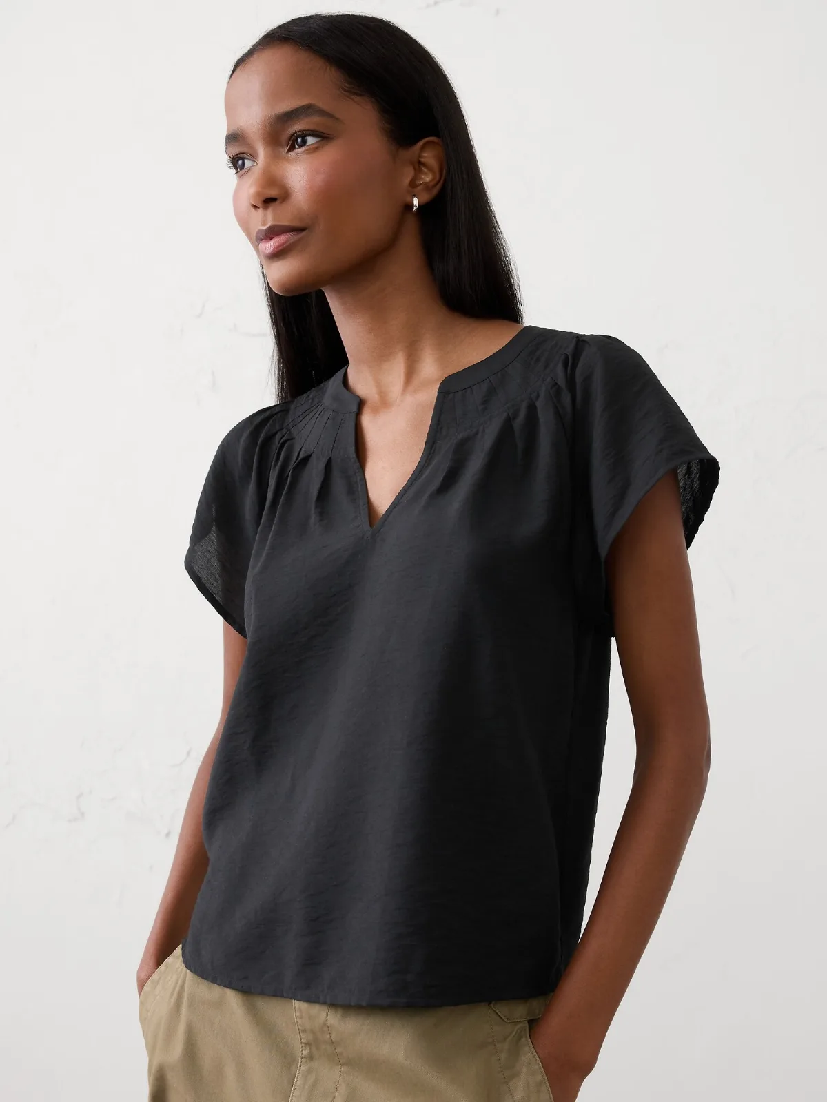 Stitched Pleat-Neck Top by Banana Republic