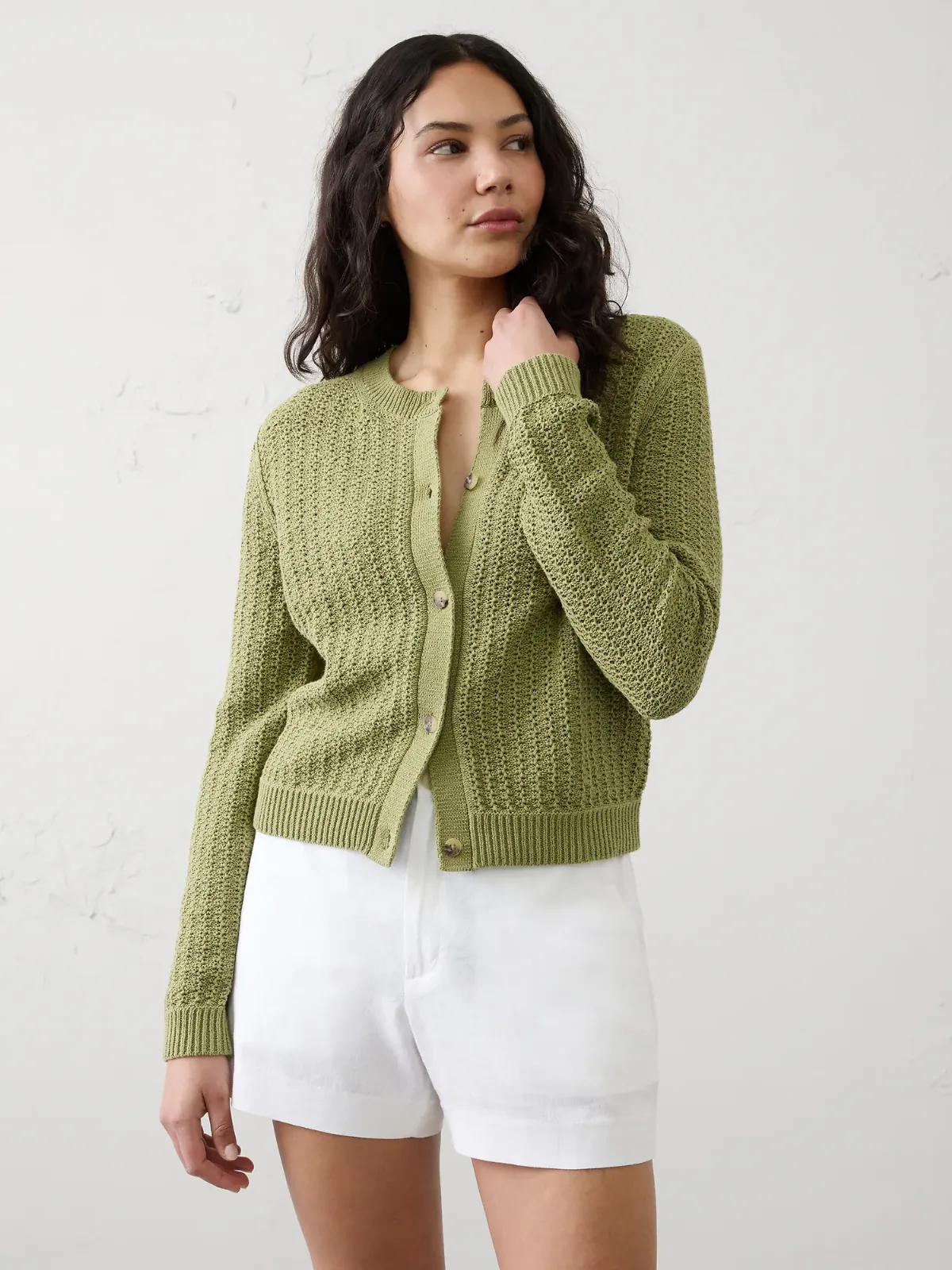 Cotton-Blend Textured Cardigan