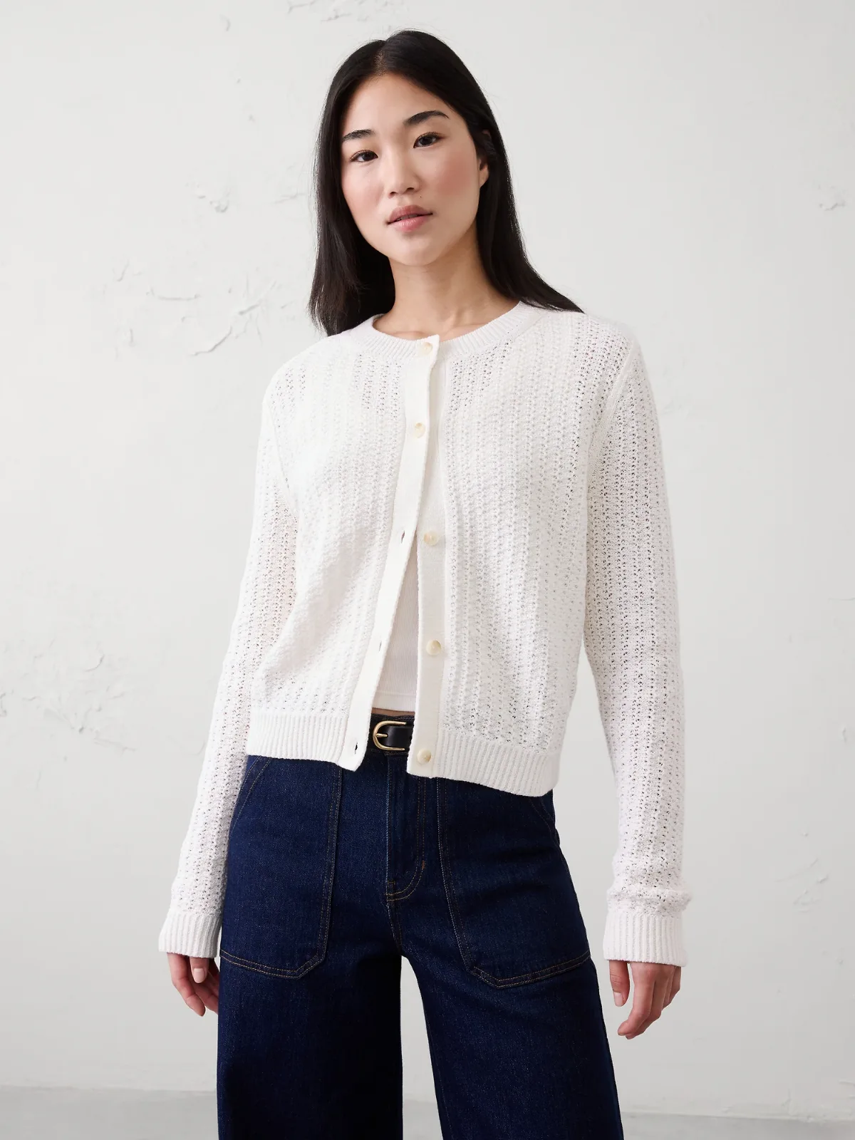 Cotton-Blend Textured Cardigan