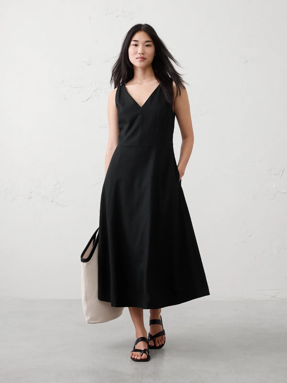 Linen-Blend Drapey Midi Dress by Banana Republic