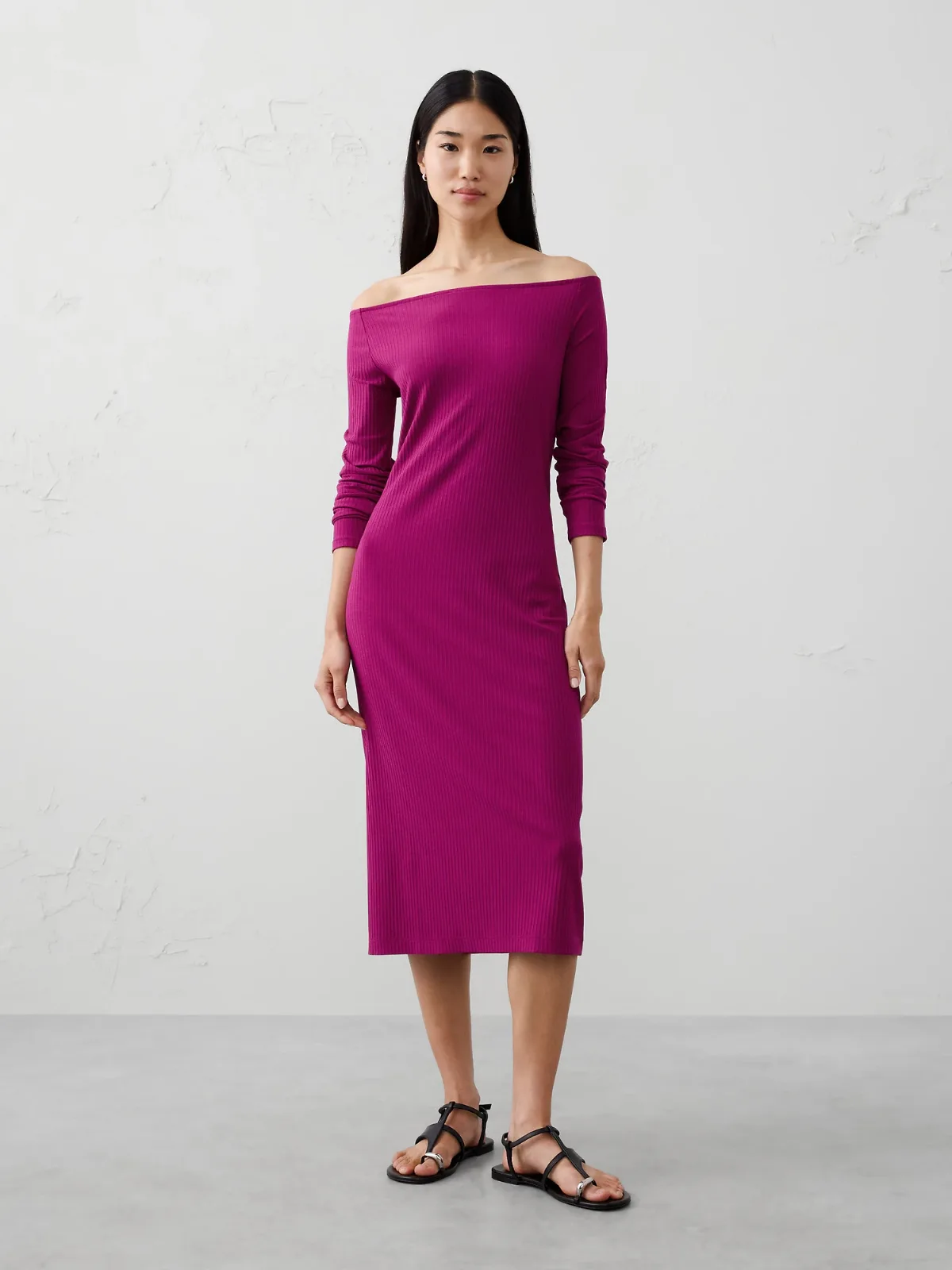 Off-The Shoulder Ribbed Midi Dress by Banana Republic
