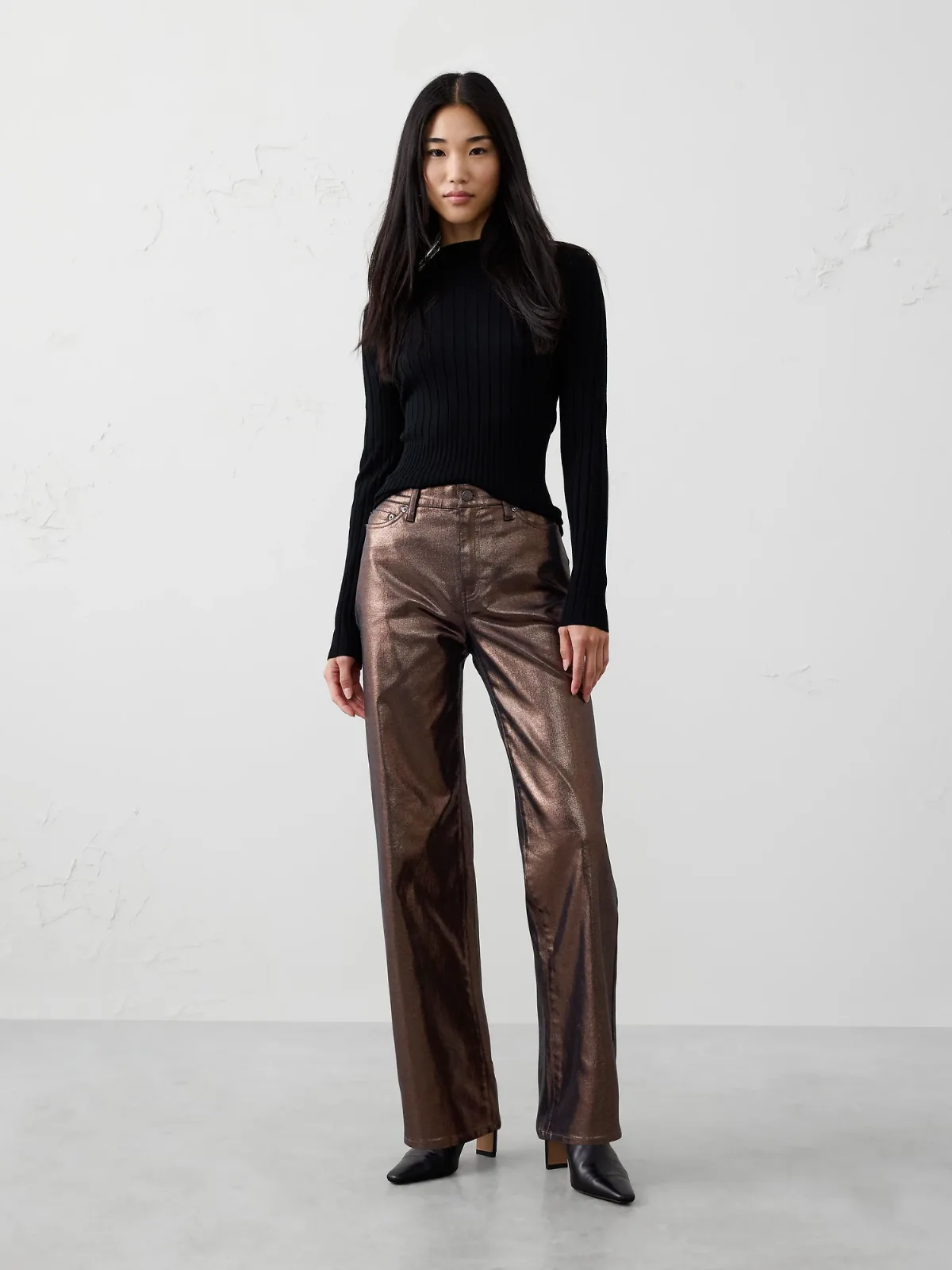 Straight High-Rise Metallic Pant by Banana Republic