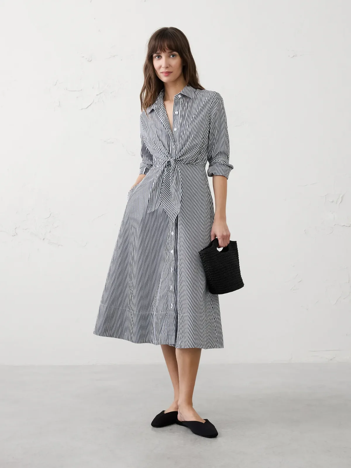 Poplin Wrap-Tie Midi Shirtdress