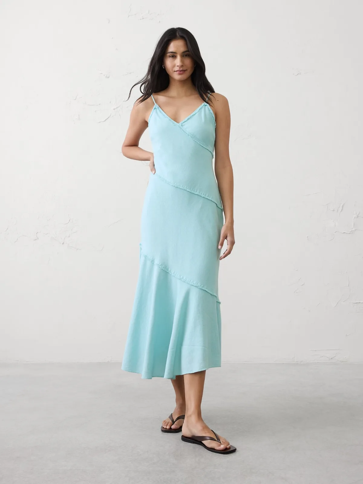 Linen-Blend Fray-Edges Midi Dress by Banana Republic