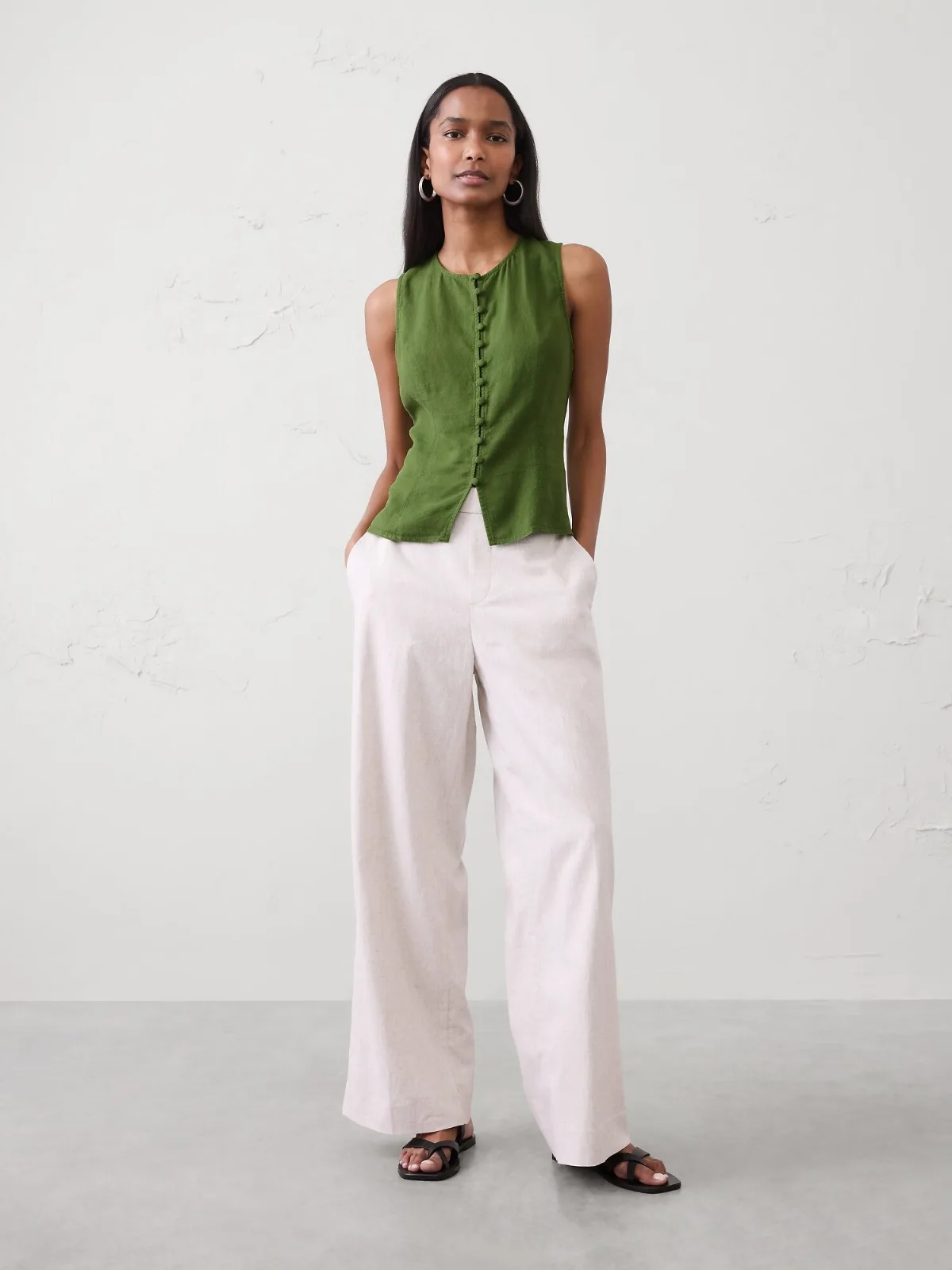 Linen-Rayon Tie-Back Top by Banana Republic