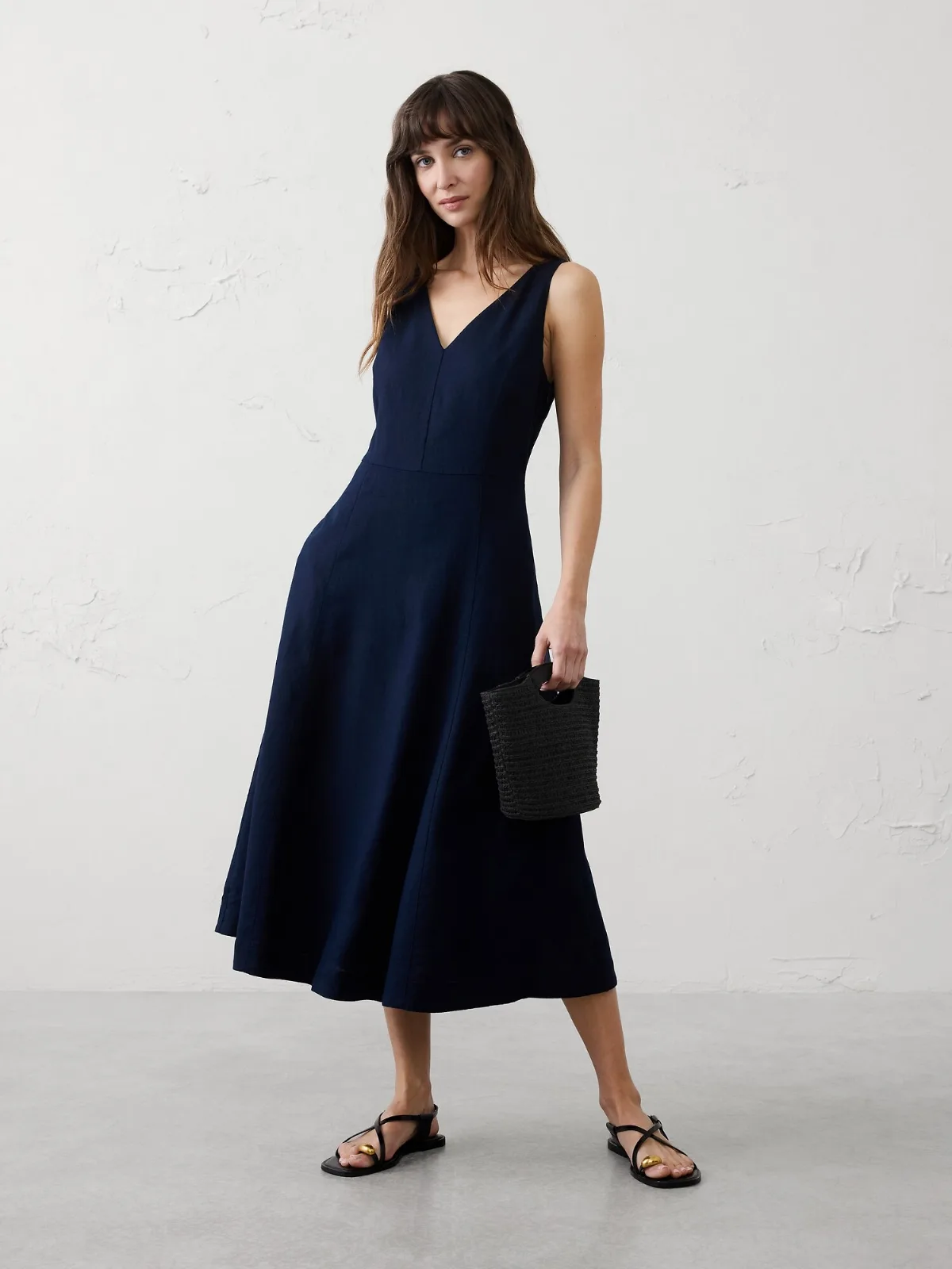 Linen-Blend Drapey Midi Dress by Banana Republic