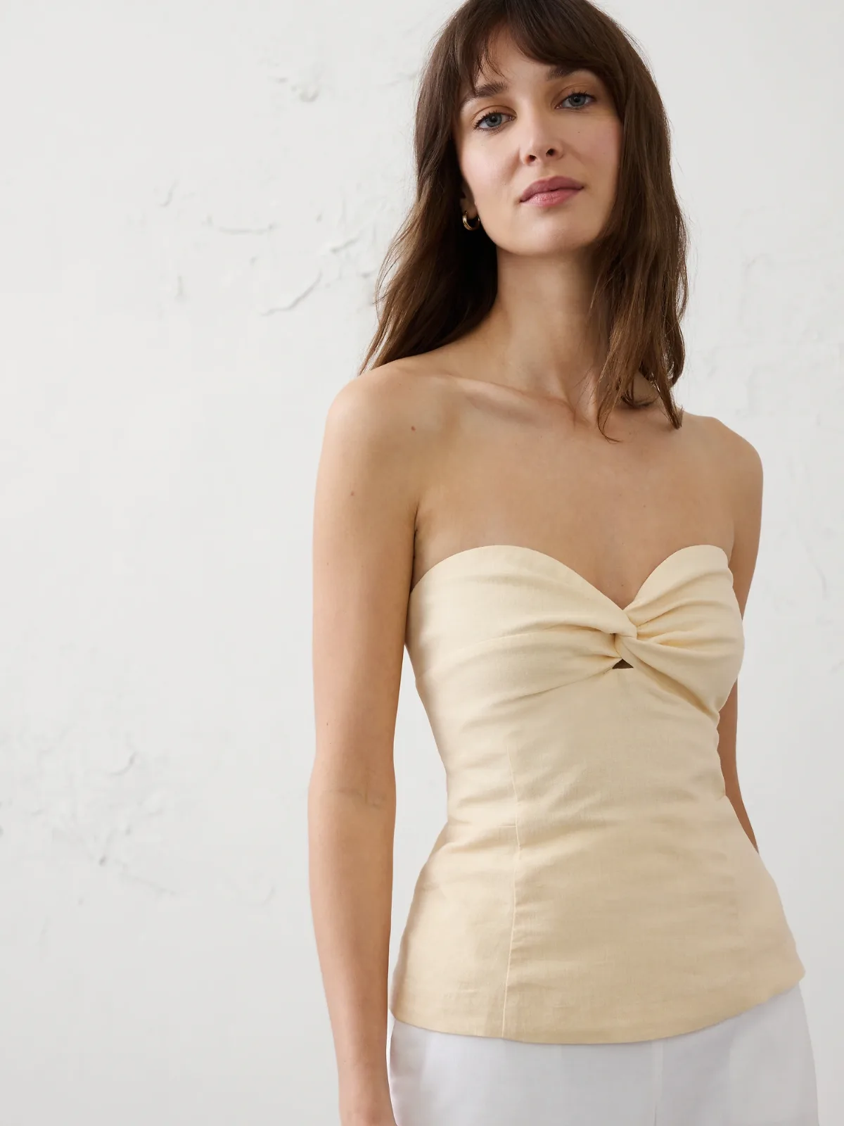 Linen-Blend Strapless Knot-Front Top by Banana Republic