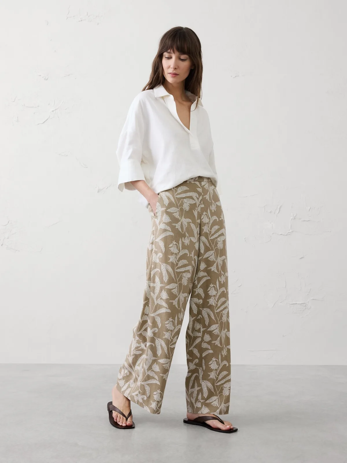 Wide-Leg High-Rise Linen-Blend Pant by Banana Republic
