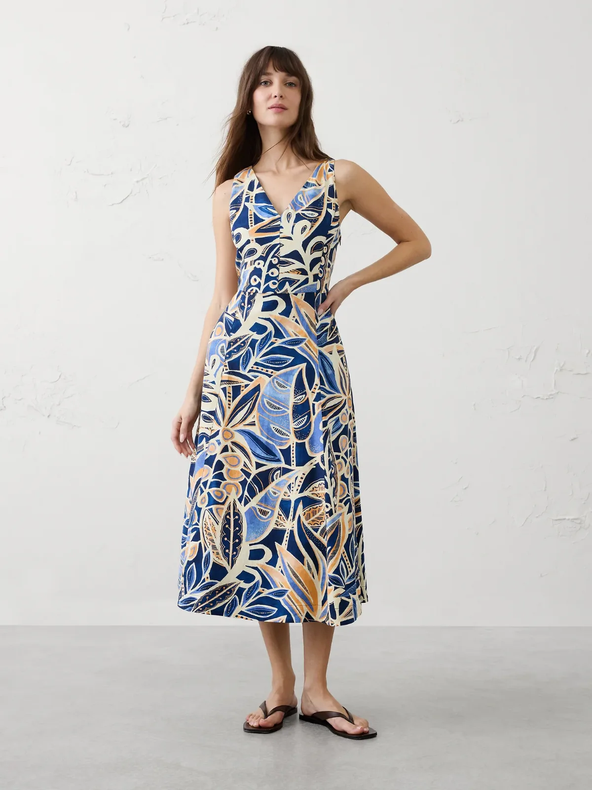 Linen-Blend Drapey Midi Dress by Banana Republic
