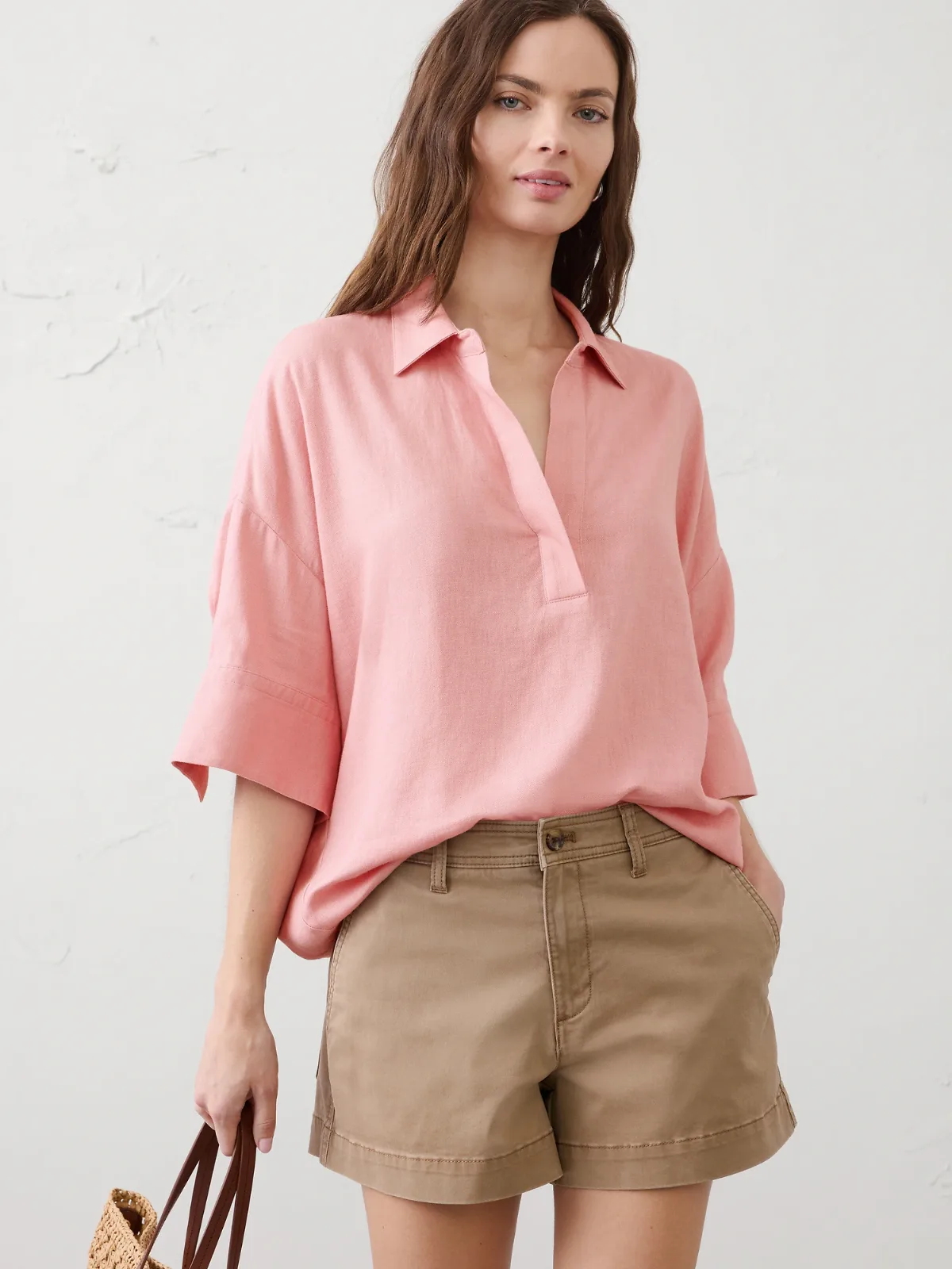 Linen-Blend Drapey Popover Shirt by Banana Republic