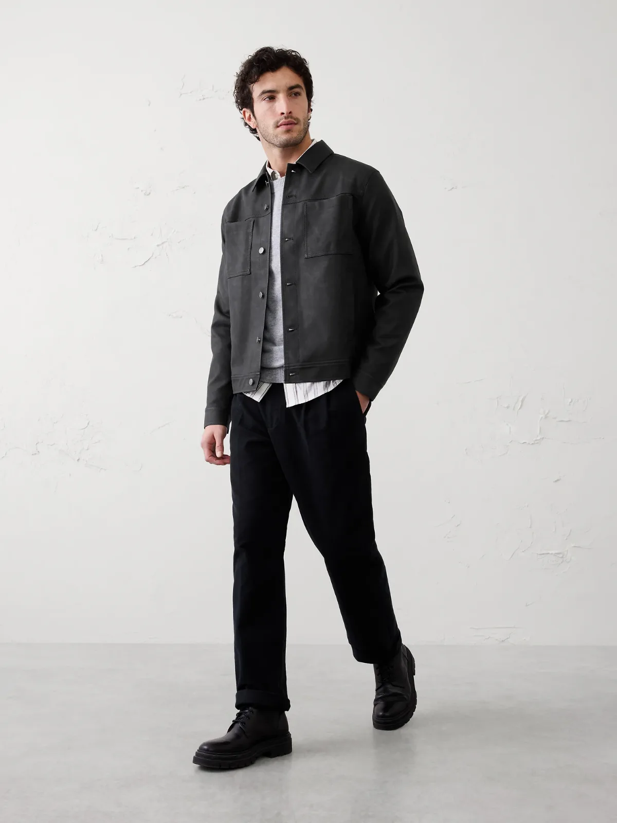 Vegan Leather Trucker Jacket by Banana Republic