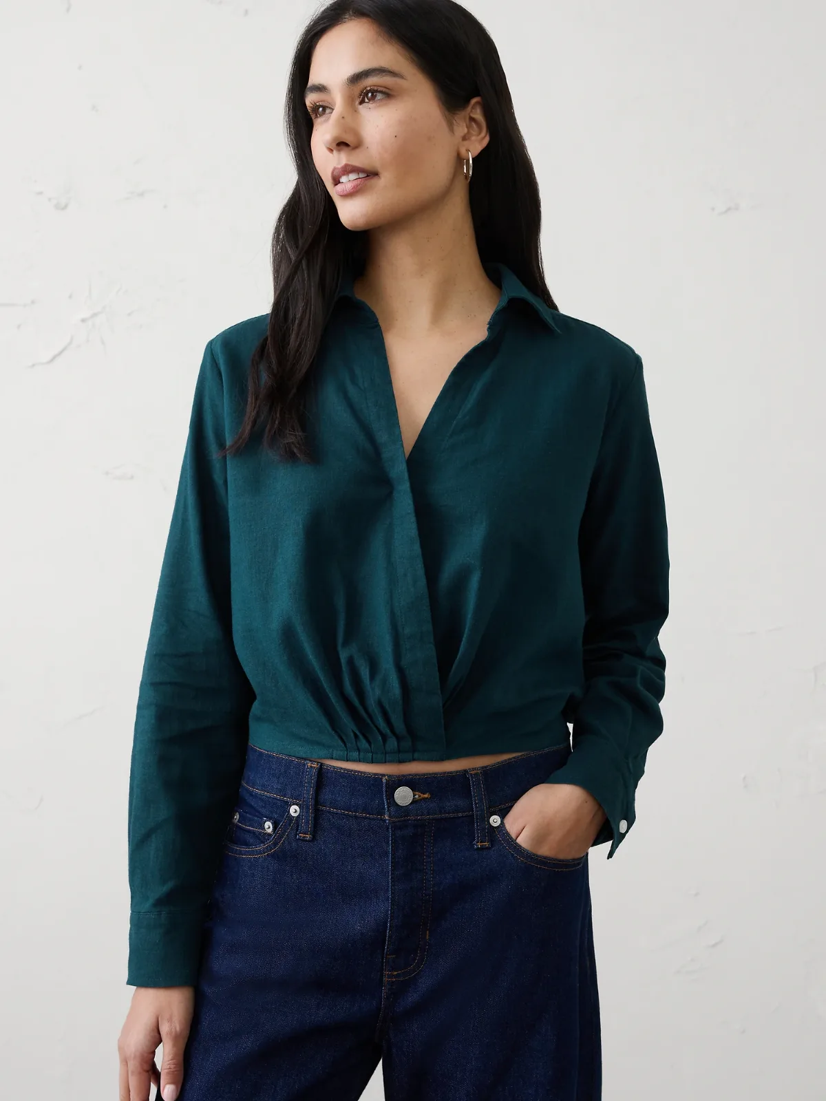 Linen-Blend Surplice Short Top by Banana Republic