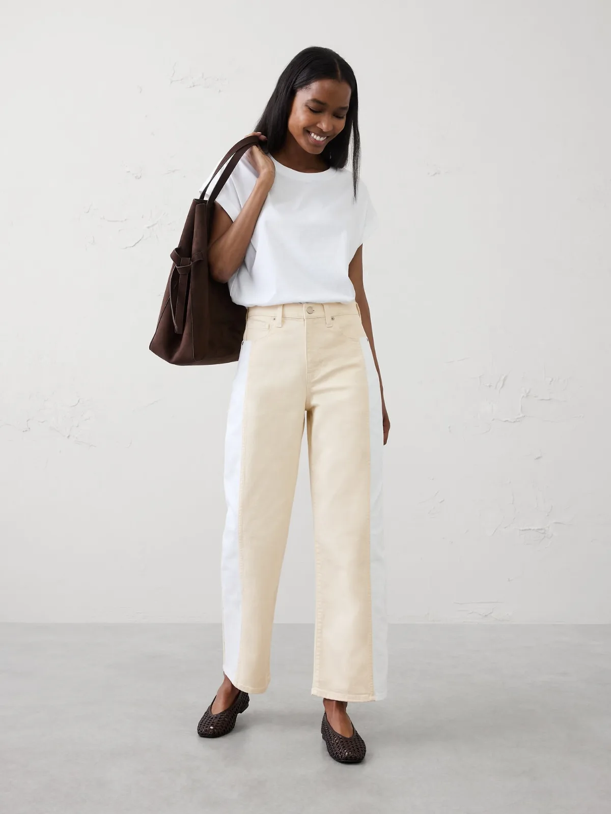 Straight High-Rise Contrast Pieced Jean by Banana Republic