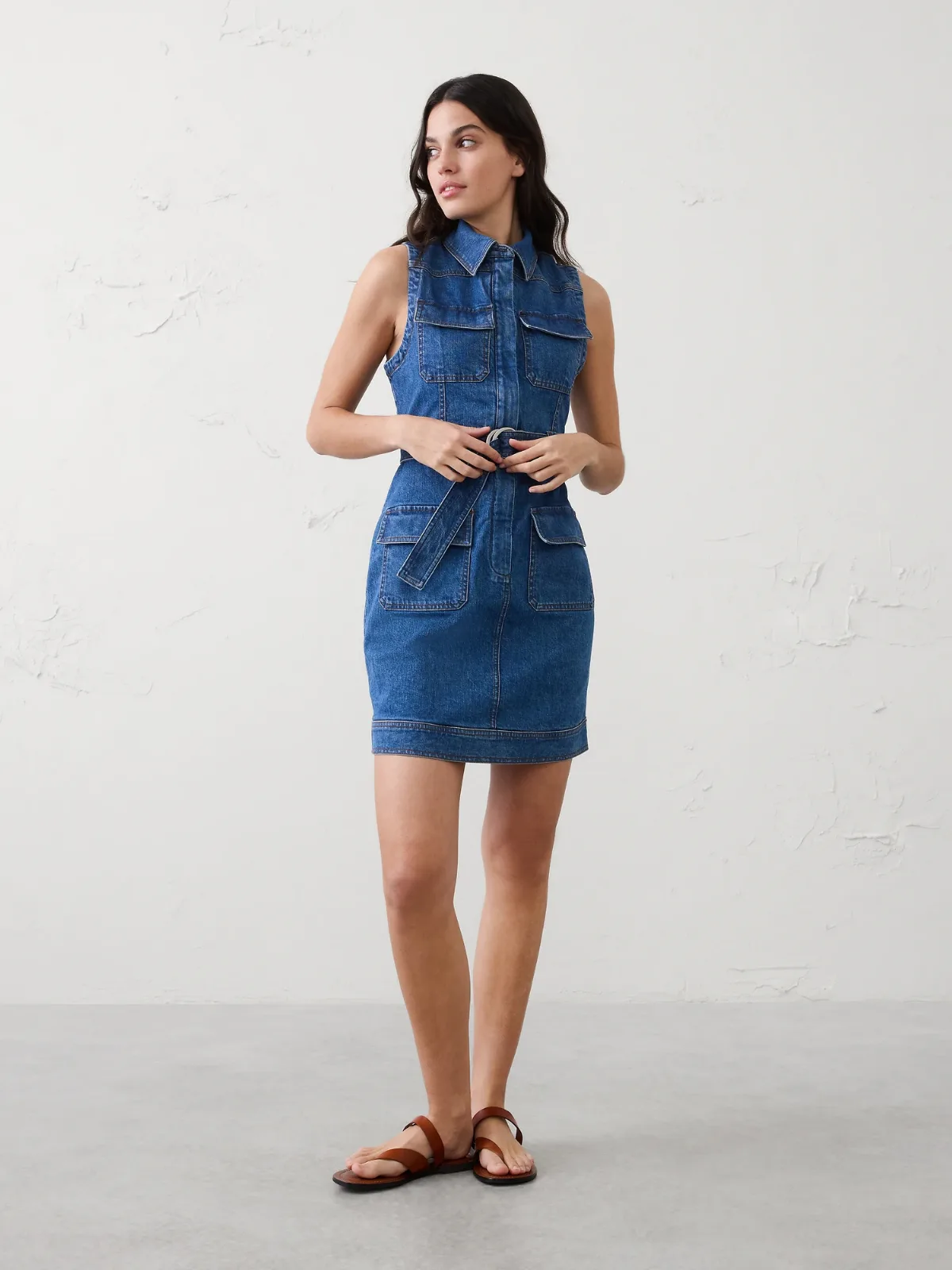 Patchwork Denim Utility Mini Dress by Banana Republic