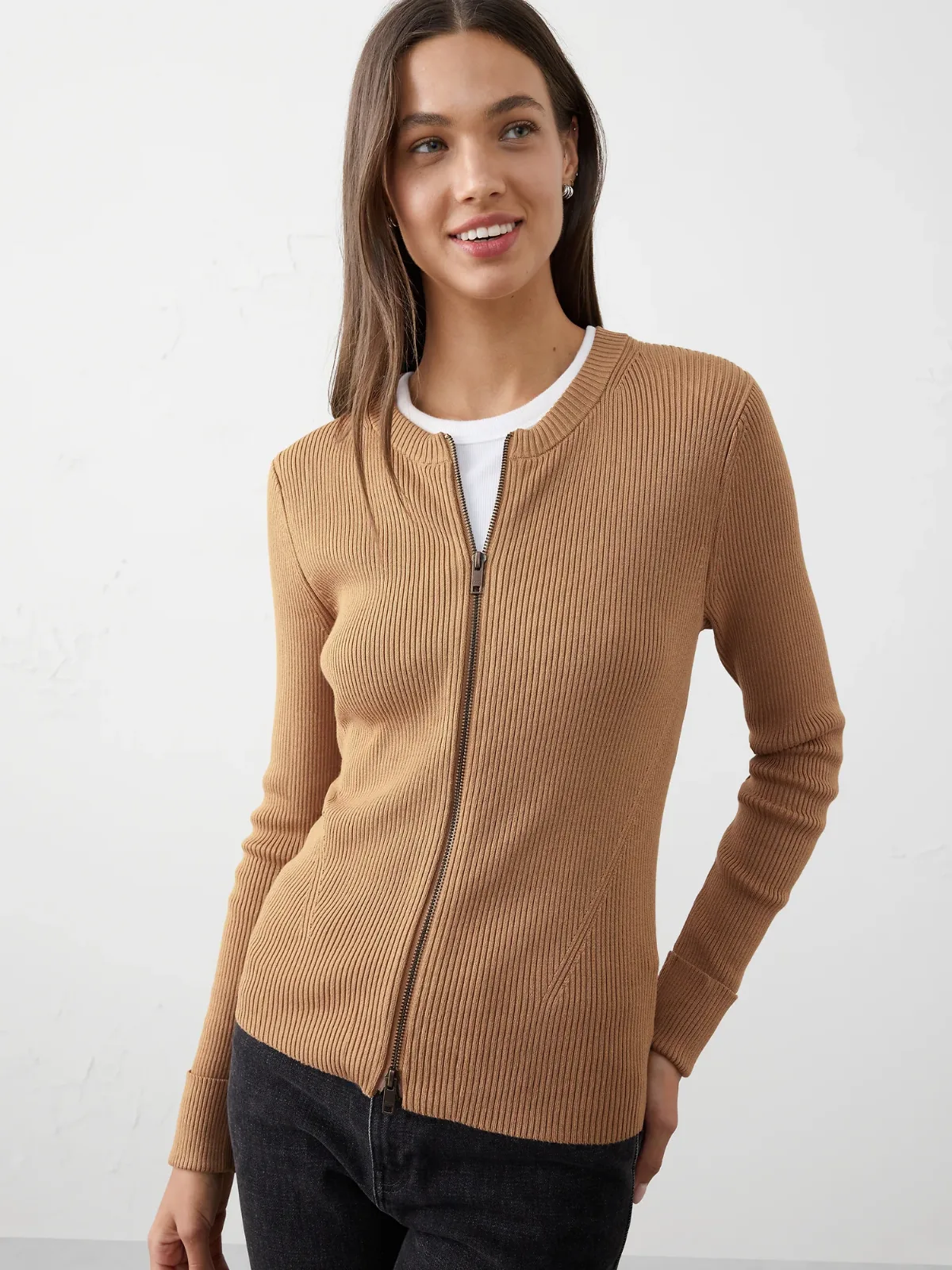 Double Zipper Ribbed Cardigan by Banana Republic
